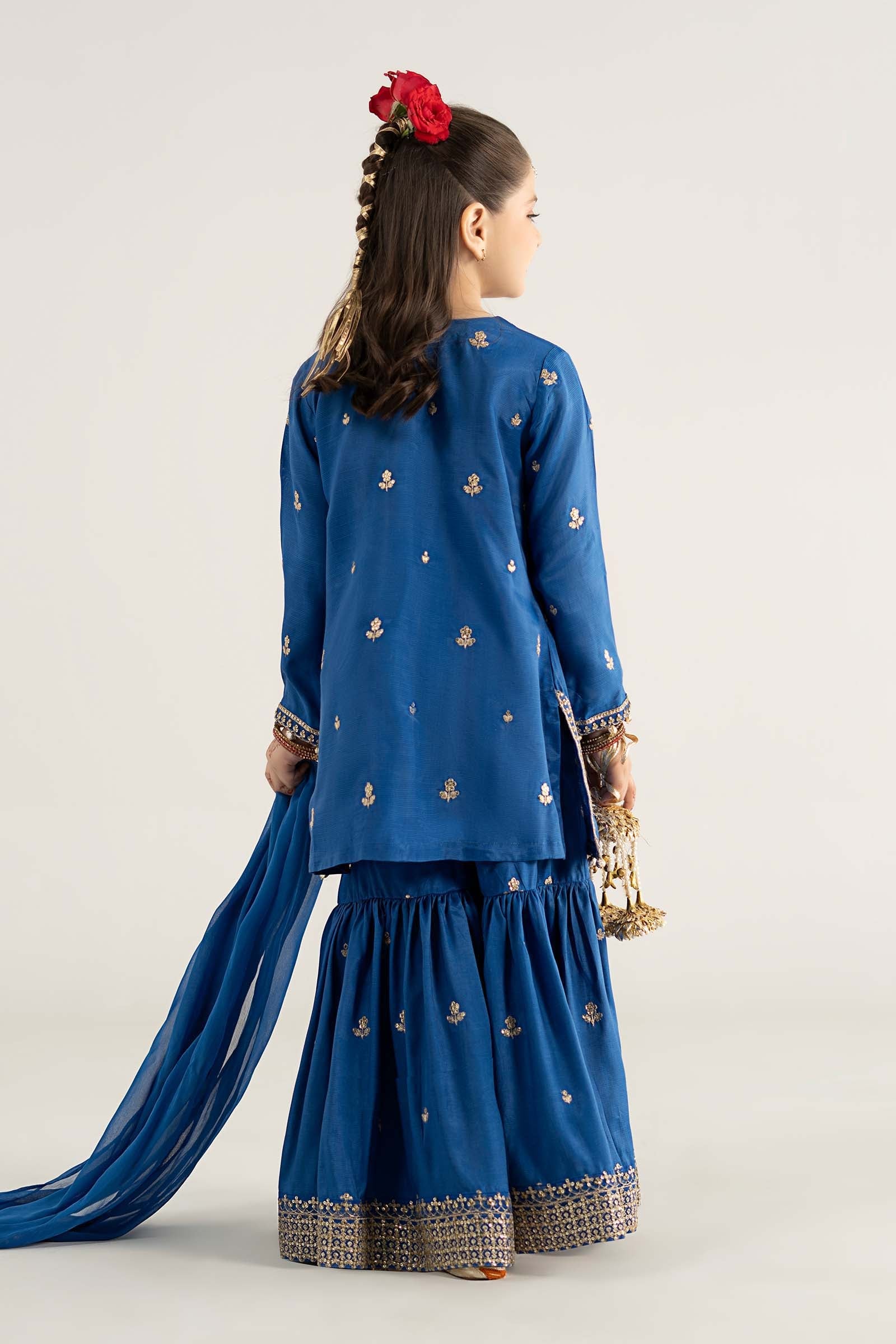 3 Piece Embroidered Raw Silk Suit