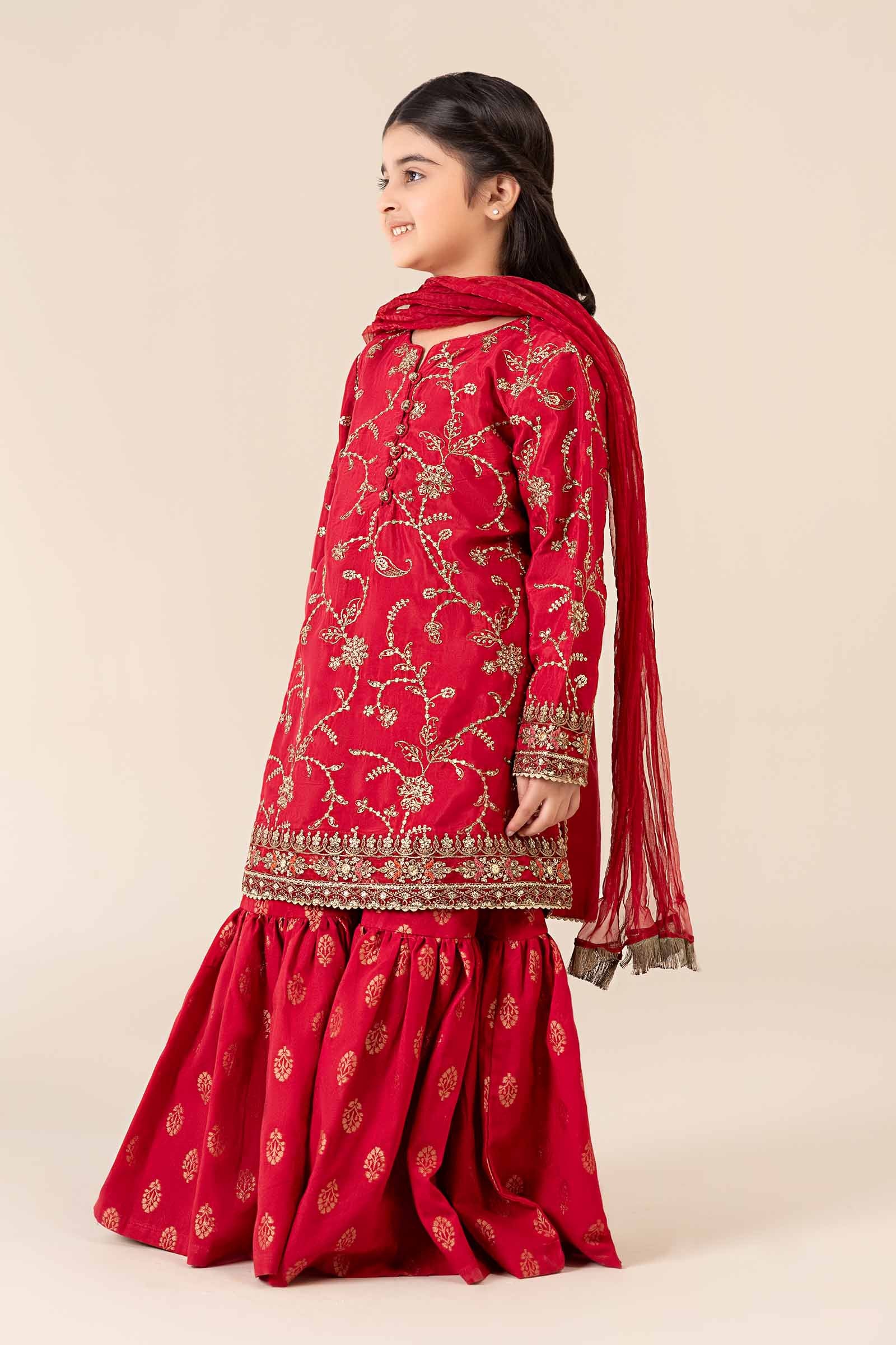 3 Piece Embroidered Raw Silk Suit