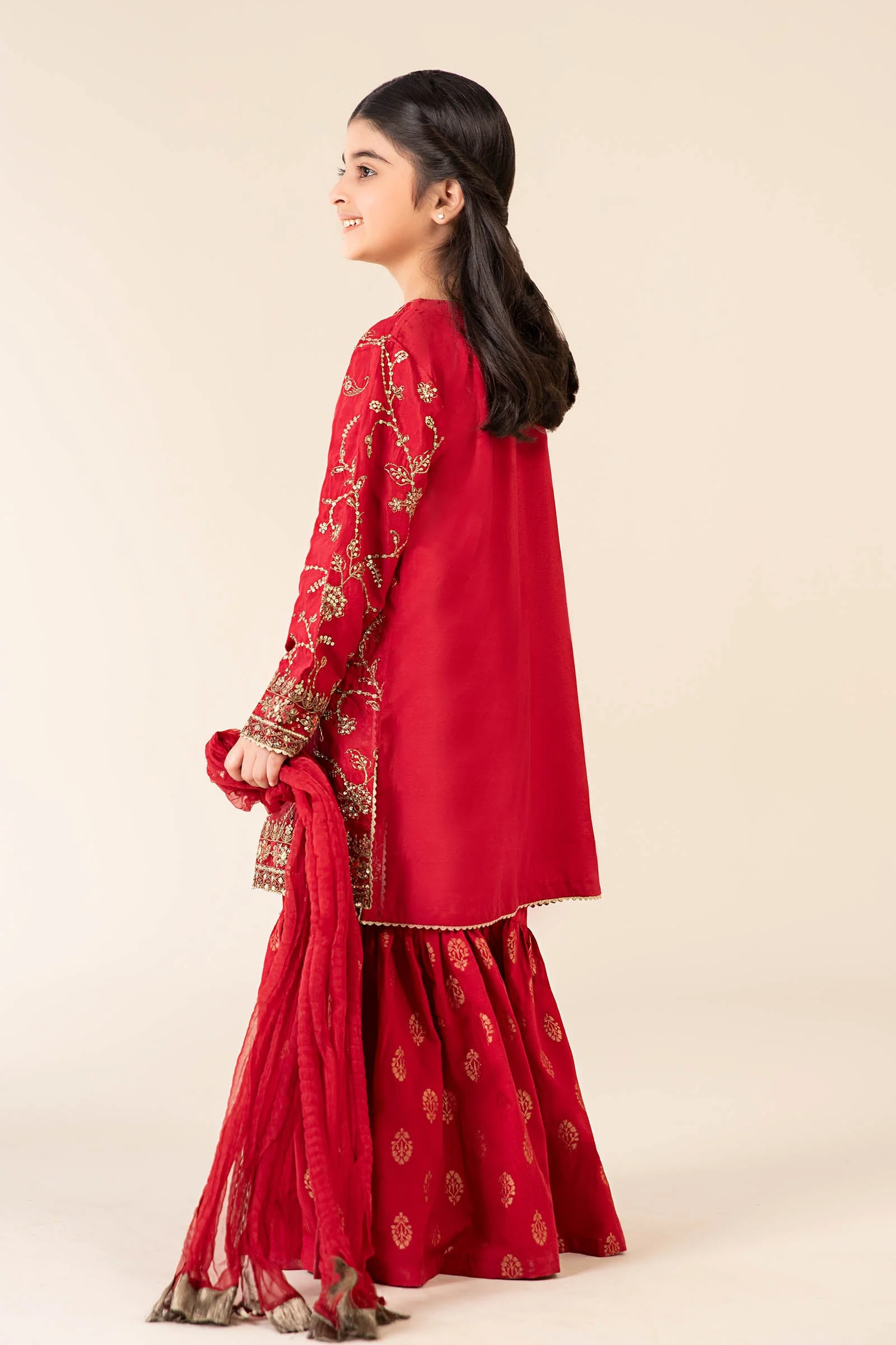 3 Piece Embroidered Raw Silk Suit