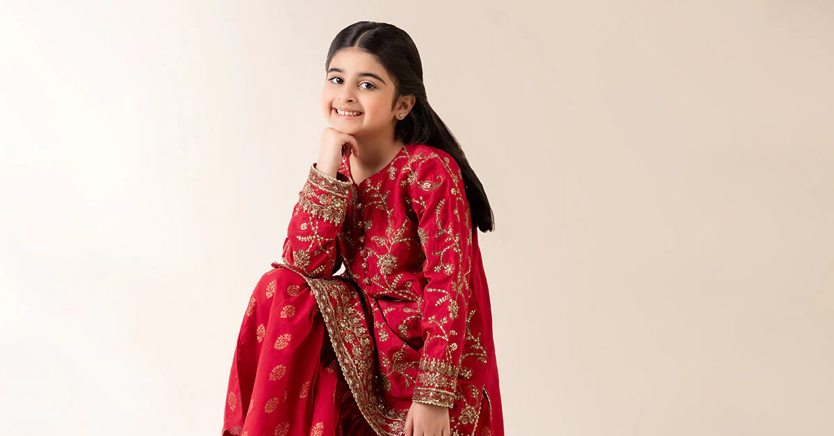 3 Piece Embroidered Raw Silk Suit