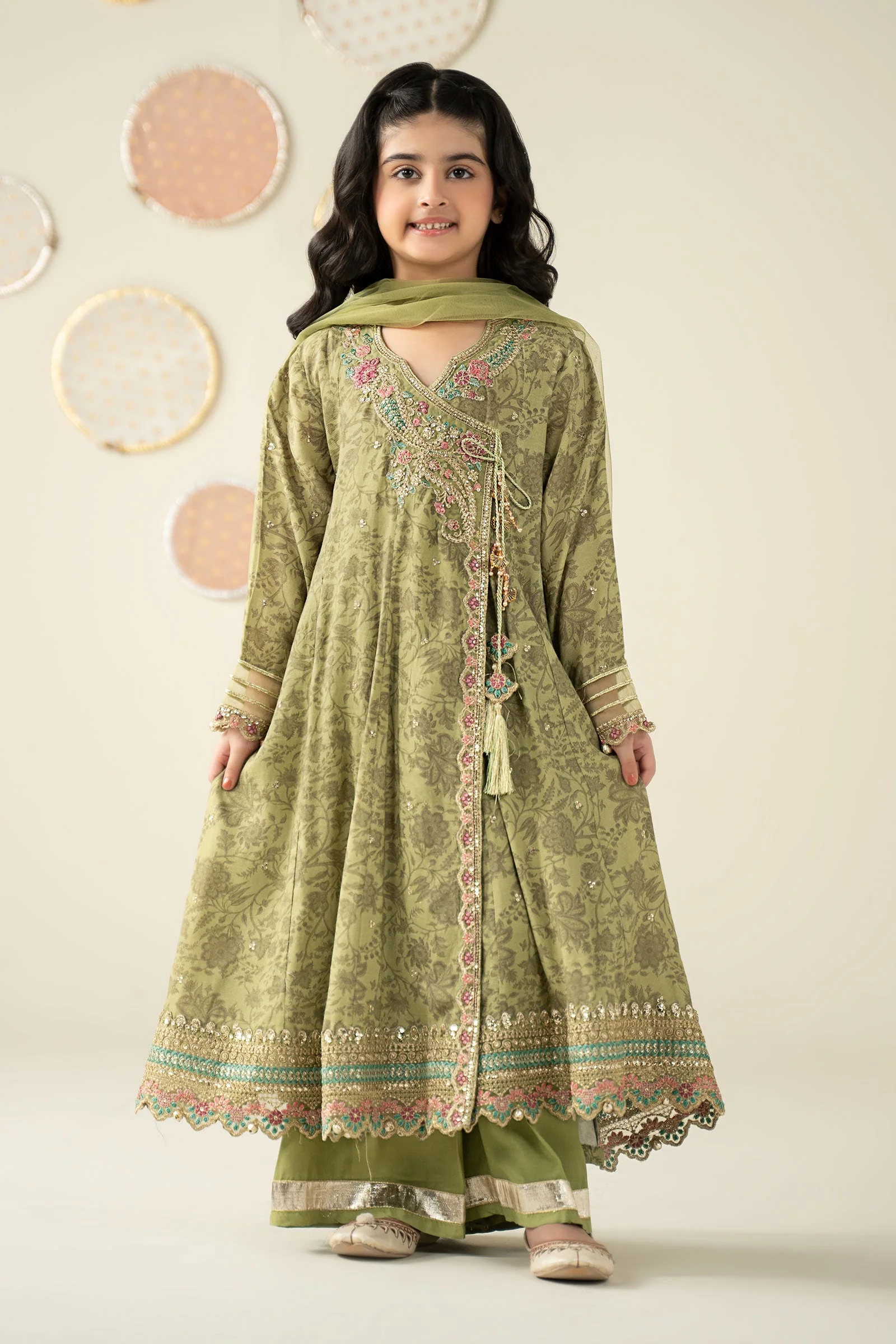 3 Piece Embroidered Raw Silk Suit