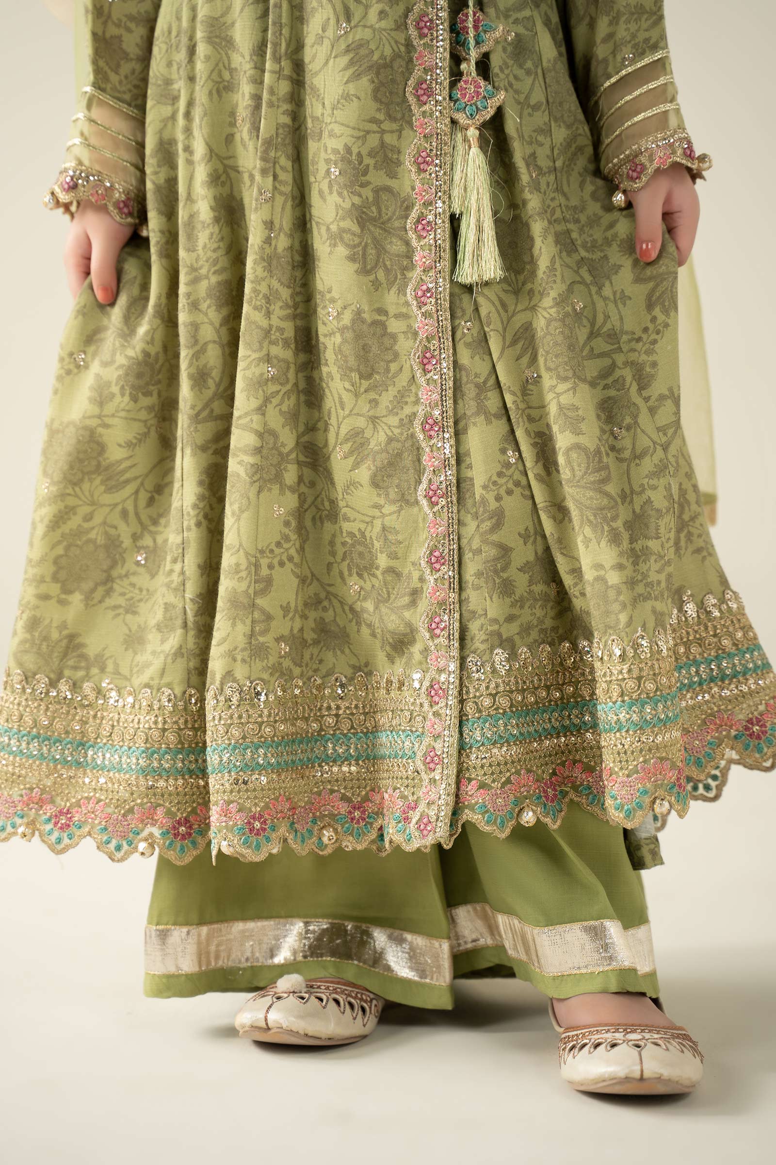 3 Piece Embroidered Raw Silk Suit