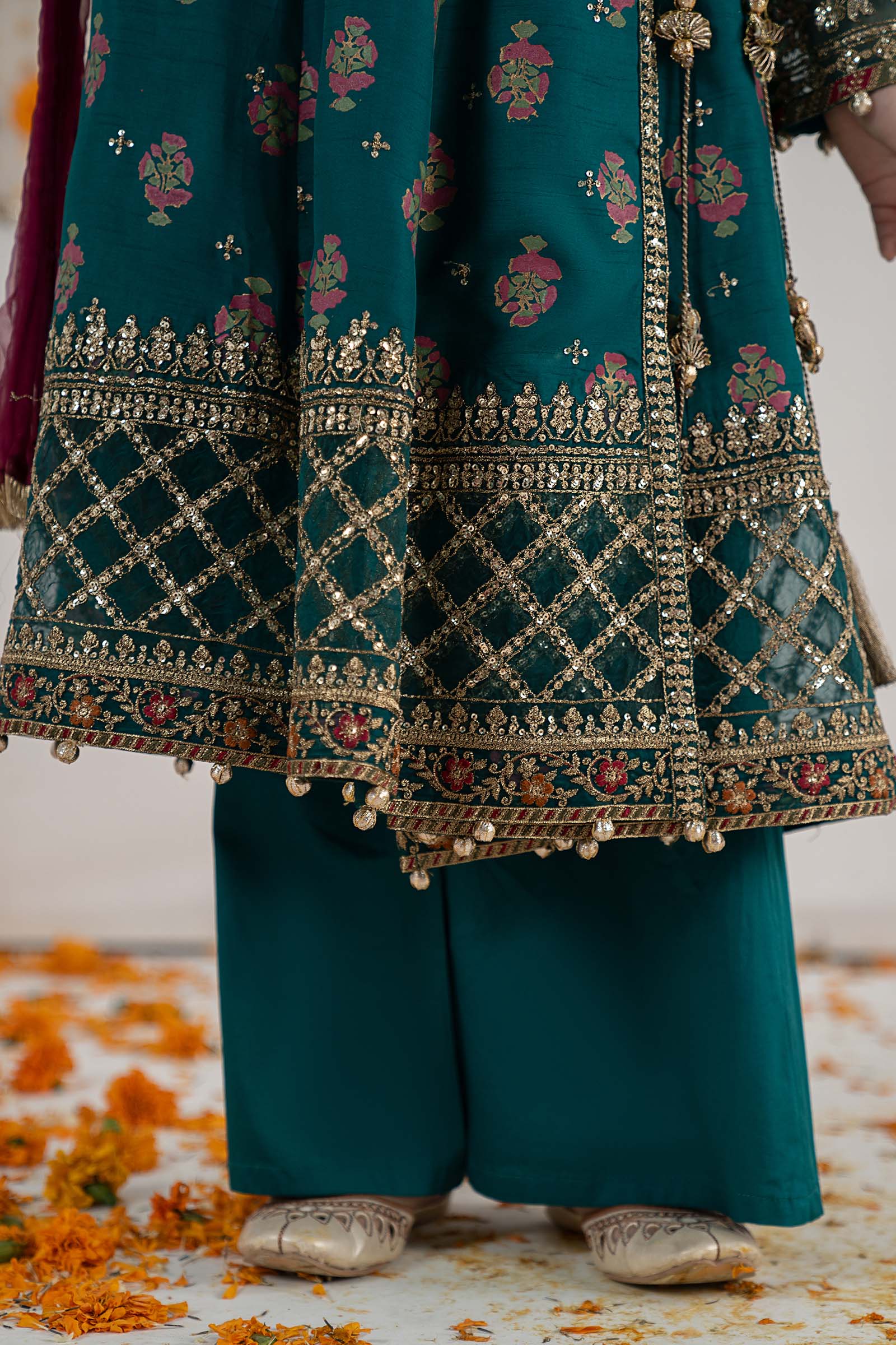 3 Piece Embroidered Raw Silk Suit