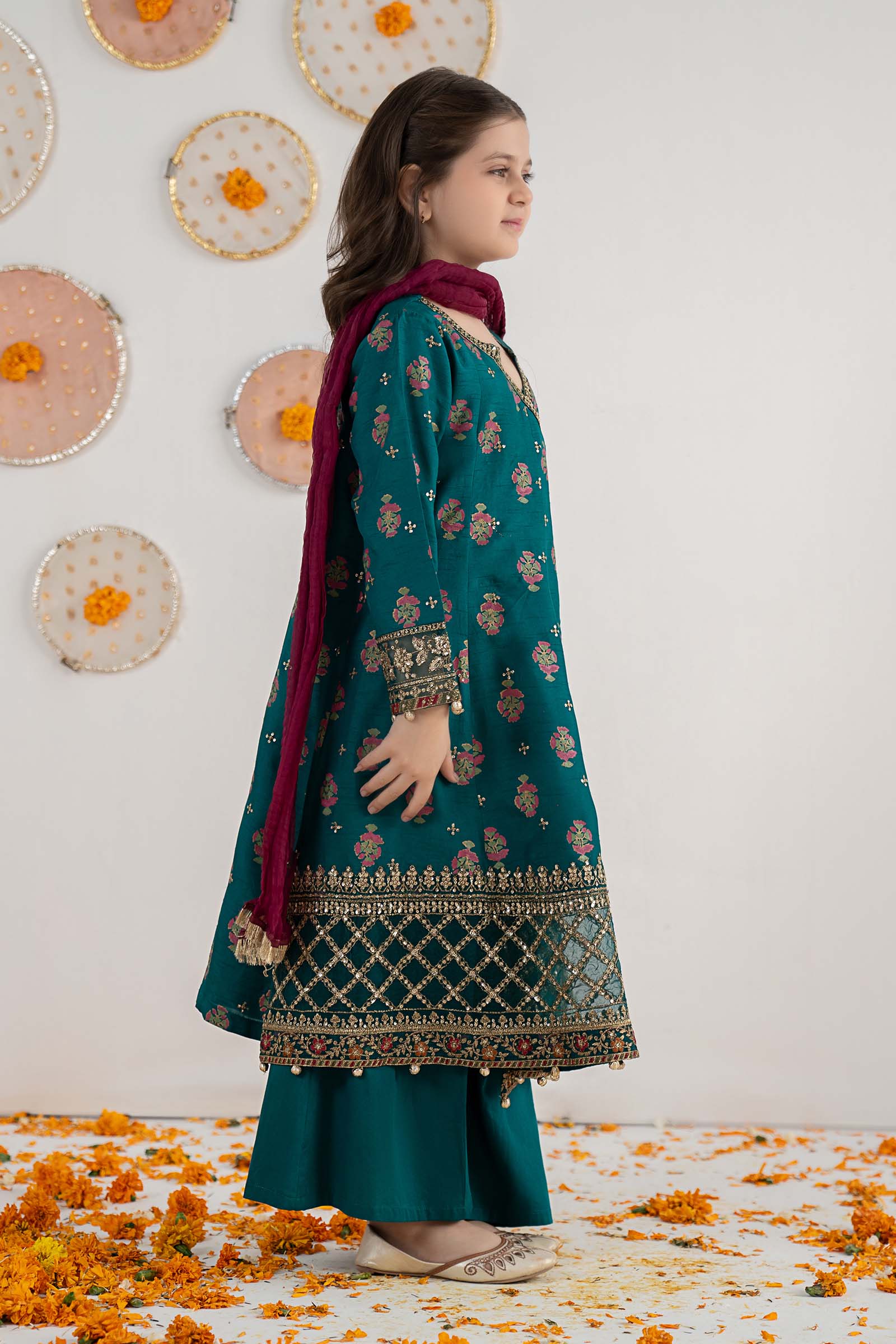 3 Piece Embroidered Raw Silk Suit