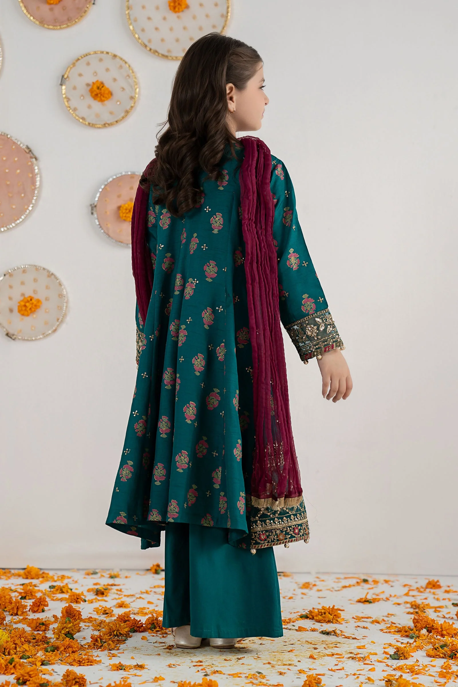 3 Piece Embroidered Raw Silk Suit