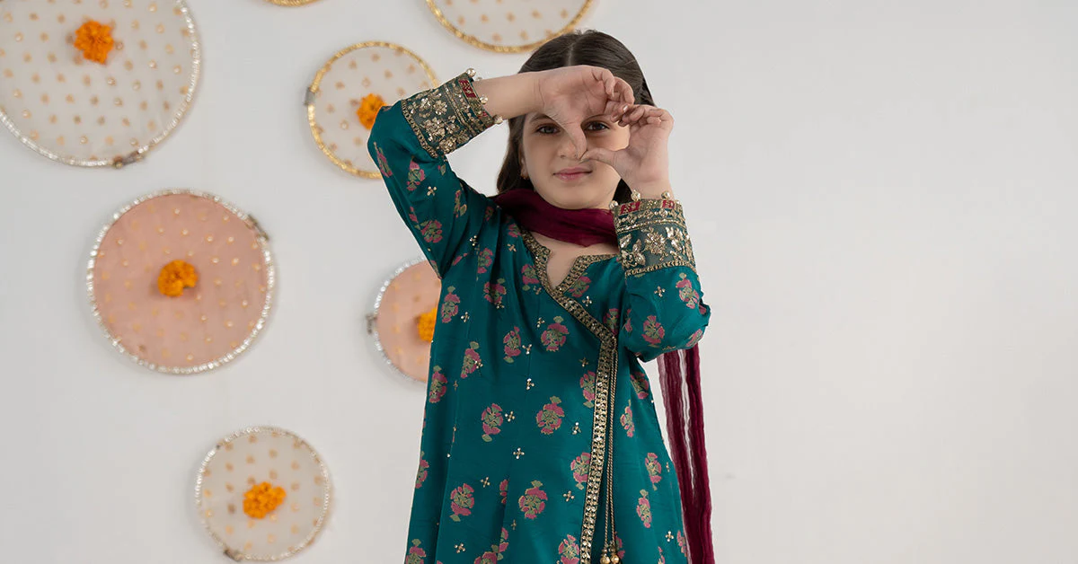 3 Piece Embroidered Raw Silk Suit