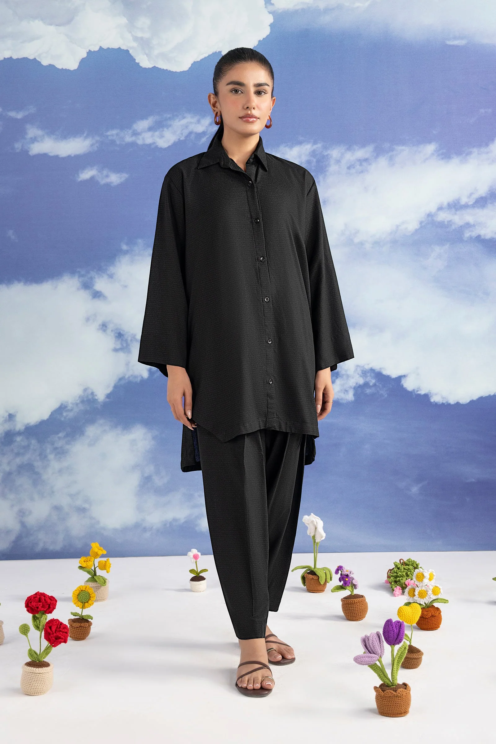 2 Pc Dyed Rib Karandi Suit