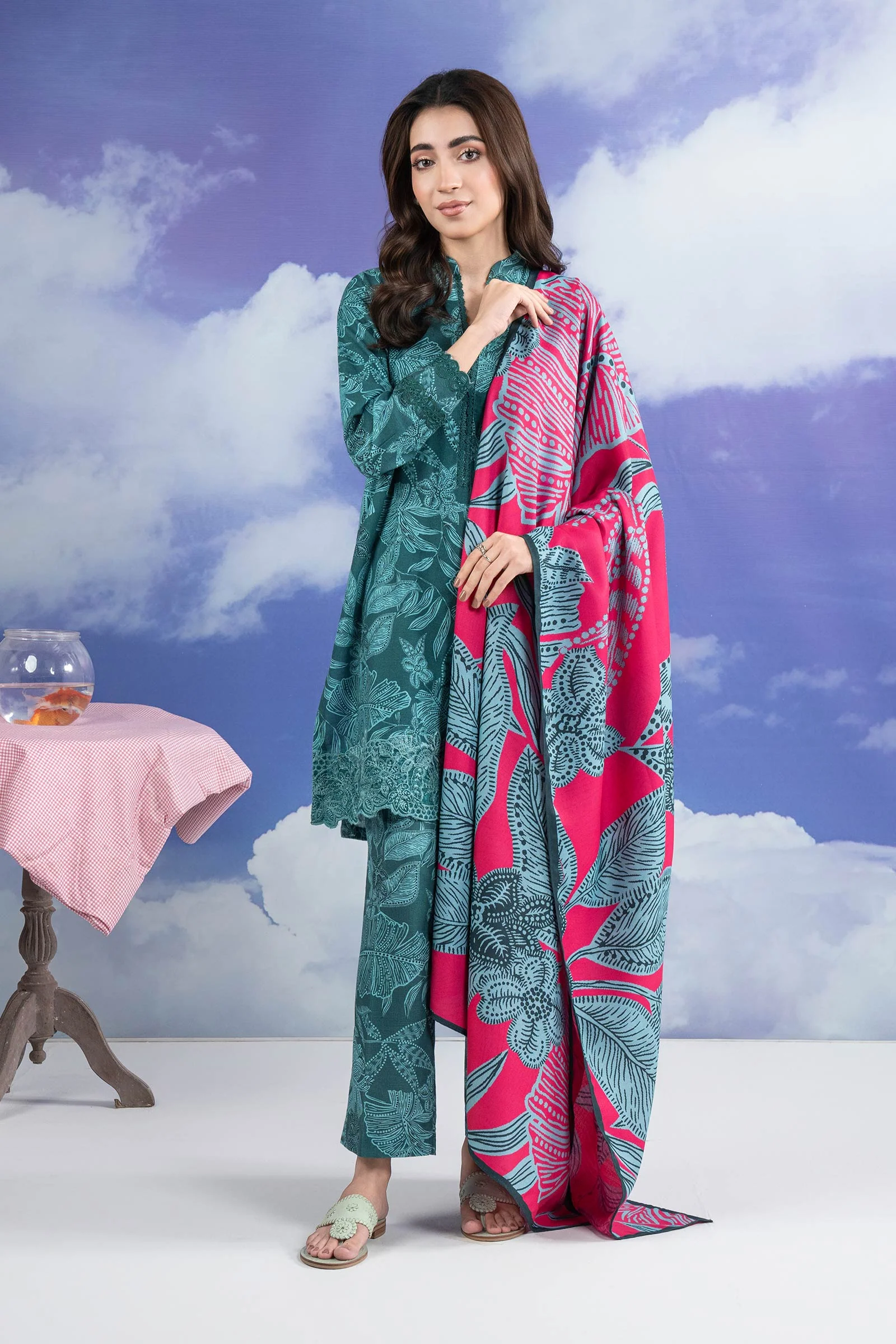 3 Pc Embroidered Khaddar Suit