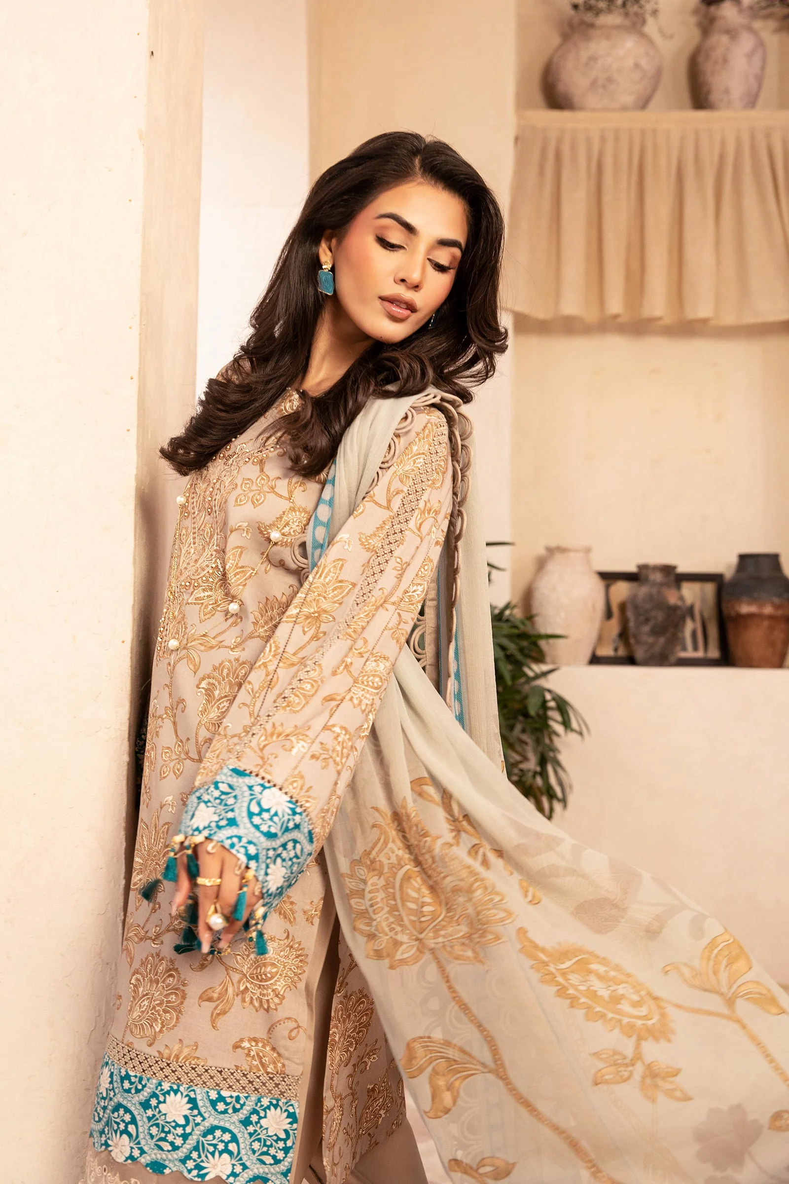 3 Pc Unstitched Embroidered Slub Lawn Suit | MB-CUS25-909B