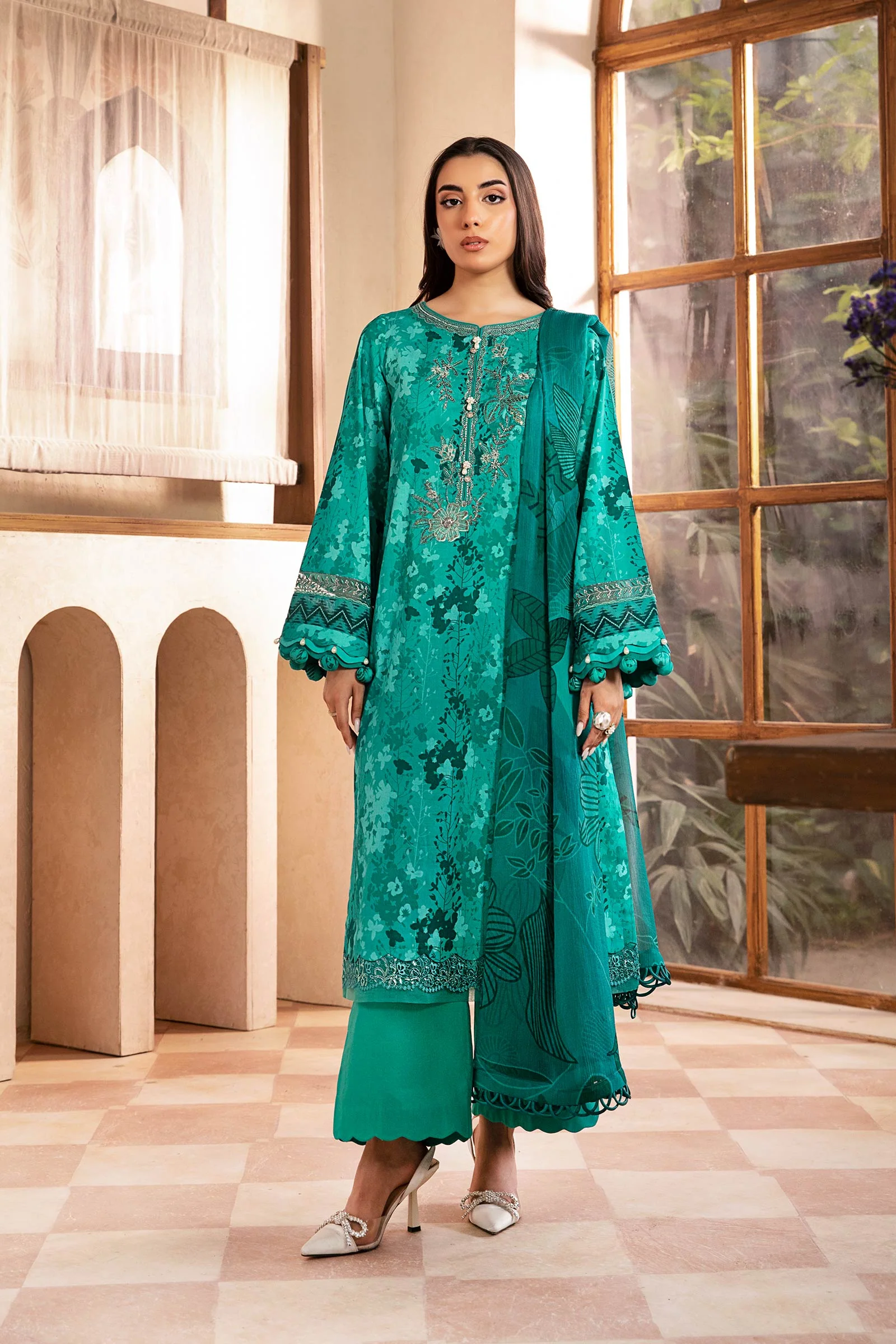 3 Pc Unstitched Embroidered Slub Lawn Suit | MB-CUS25-910A