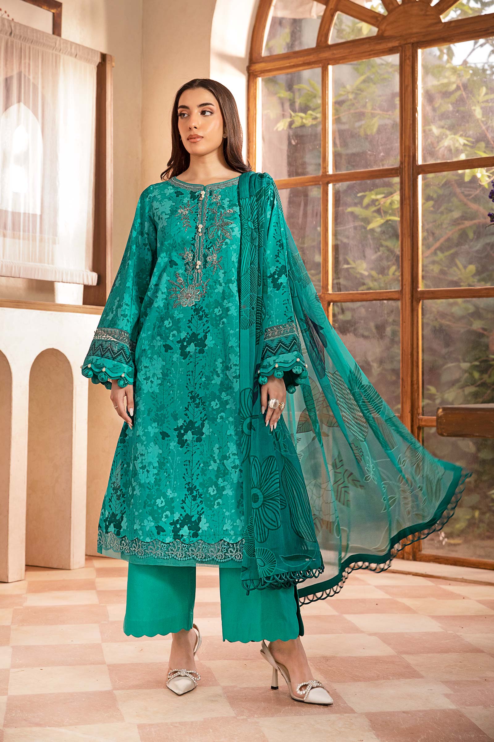 3 Pc Unstitched Embroidered Slub Lawn Suit | MB-CUS25-910A