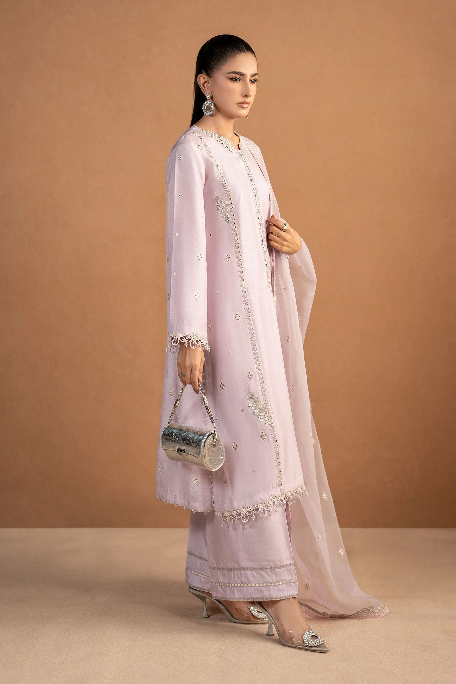 3 Piece Embroidered Raw Silk Suit