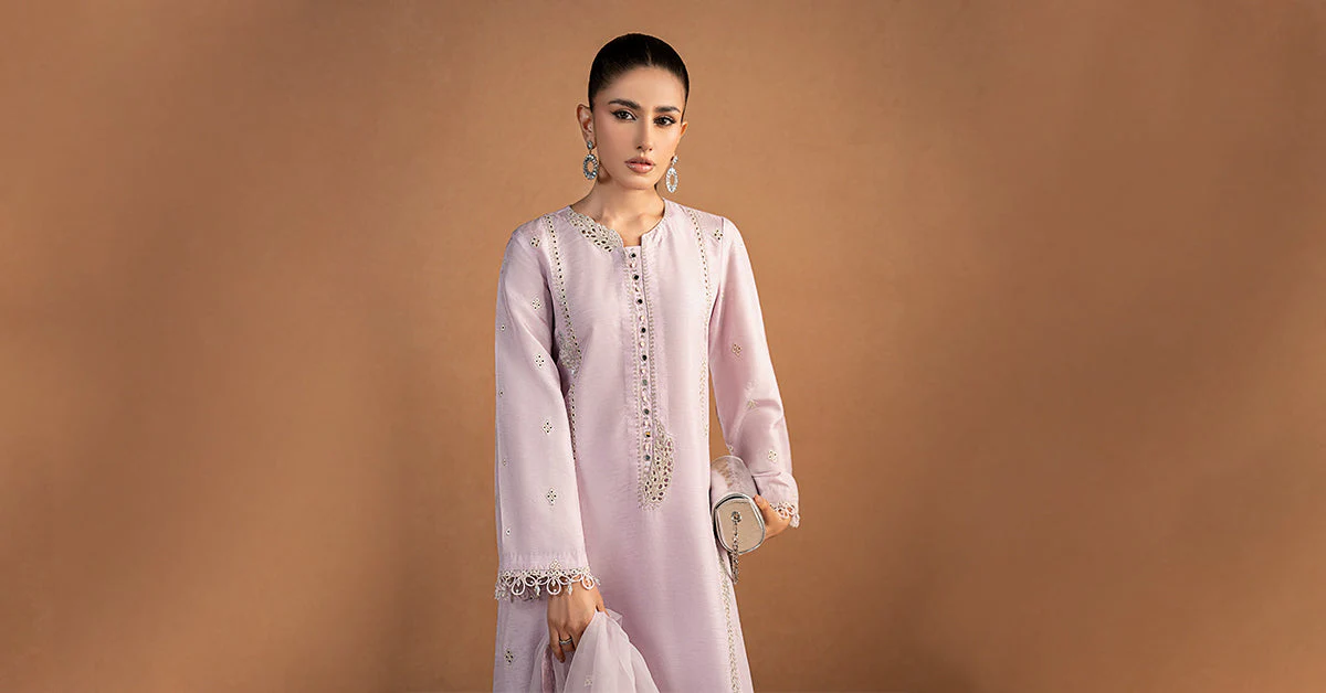 3 Piece Embroidered Raw Silk Suit