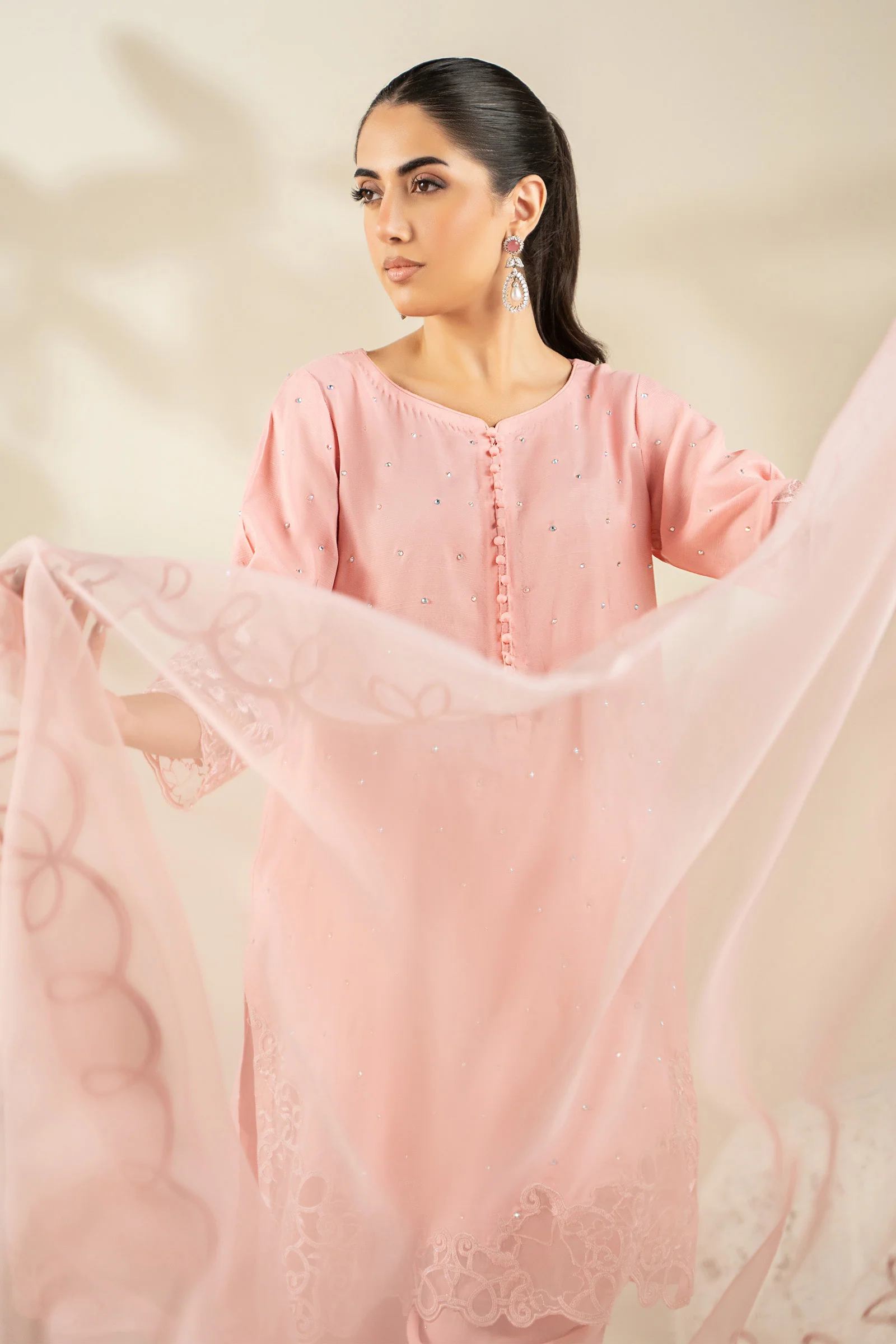 3 Piece Embroidered Raw Silk Suit