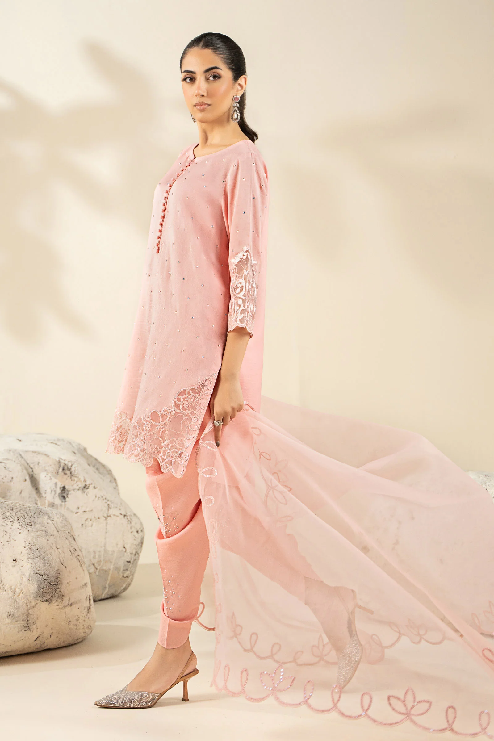 3 Piece Embroidered Raw Silk Suit