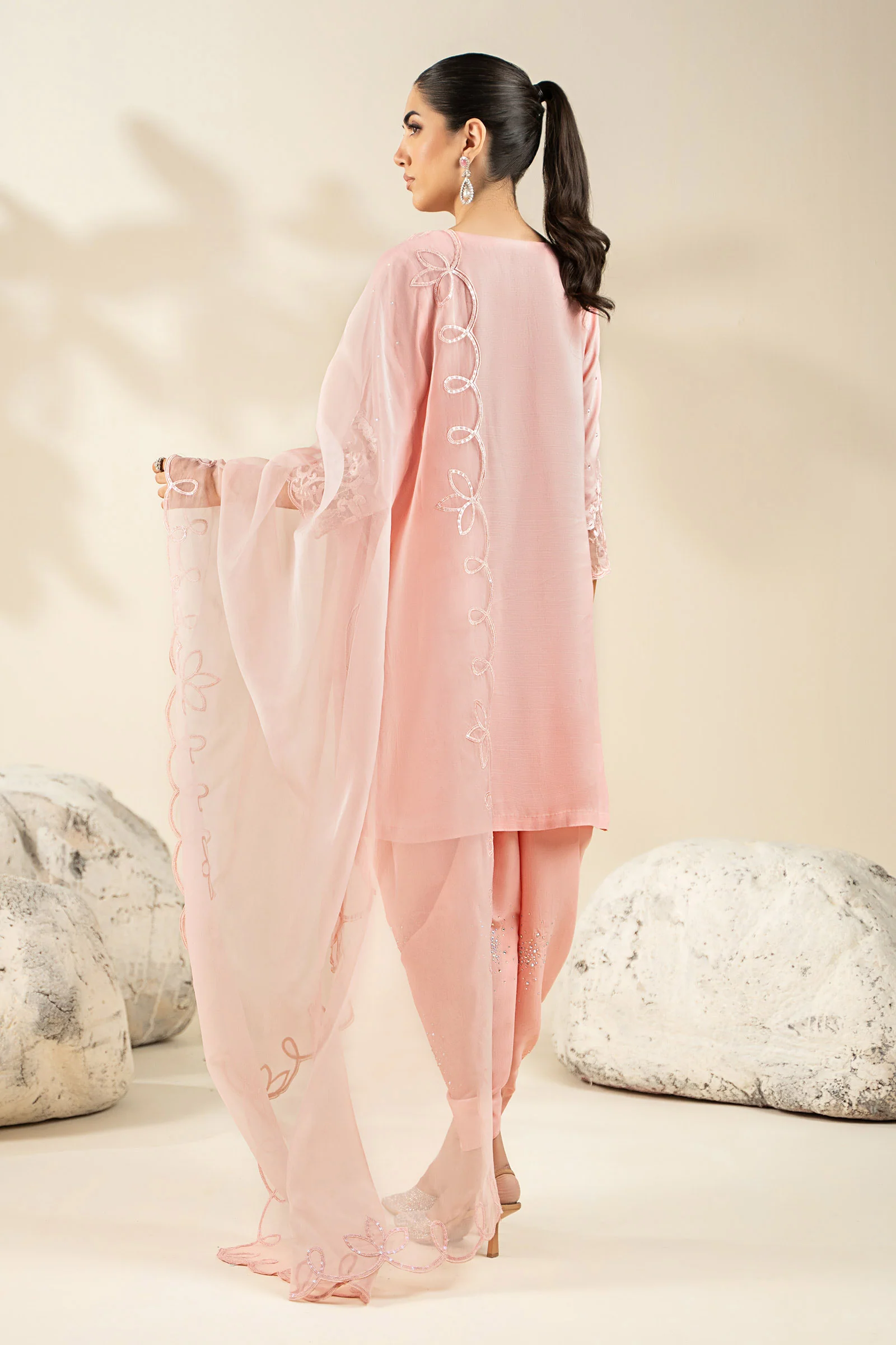 3 Piece Embroidered Raw Silk Suit