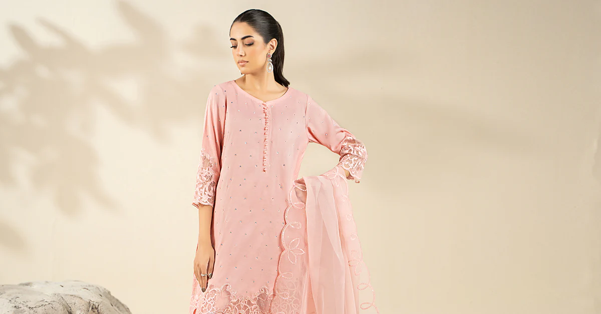 3 Piece Embroidered Raw Silk Suit