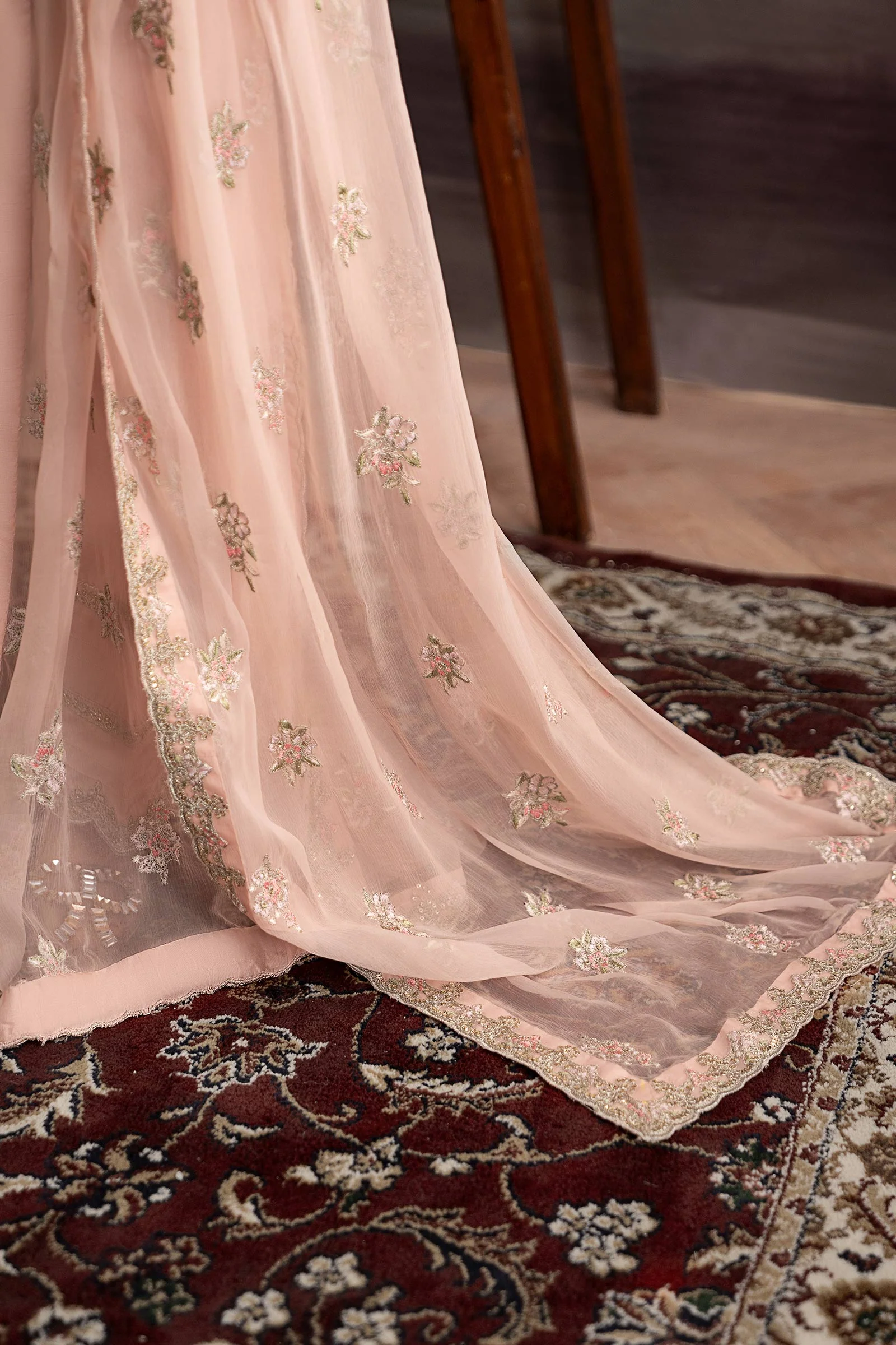 3 Piece Embroidered Raw Silk Suit