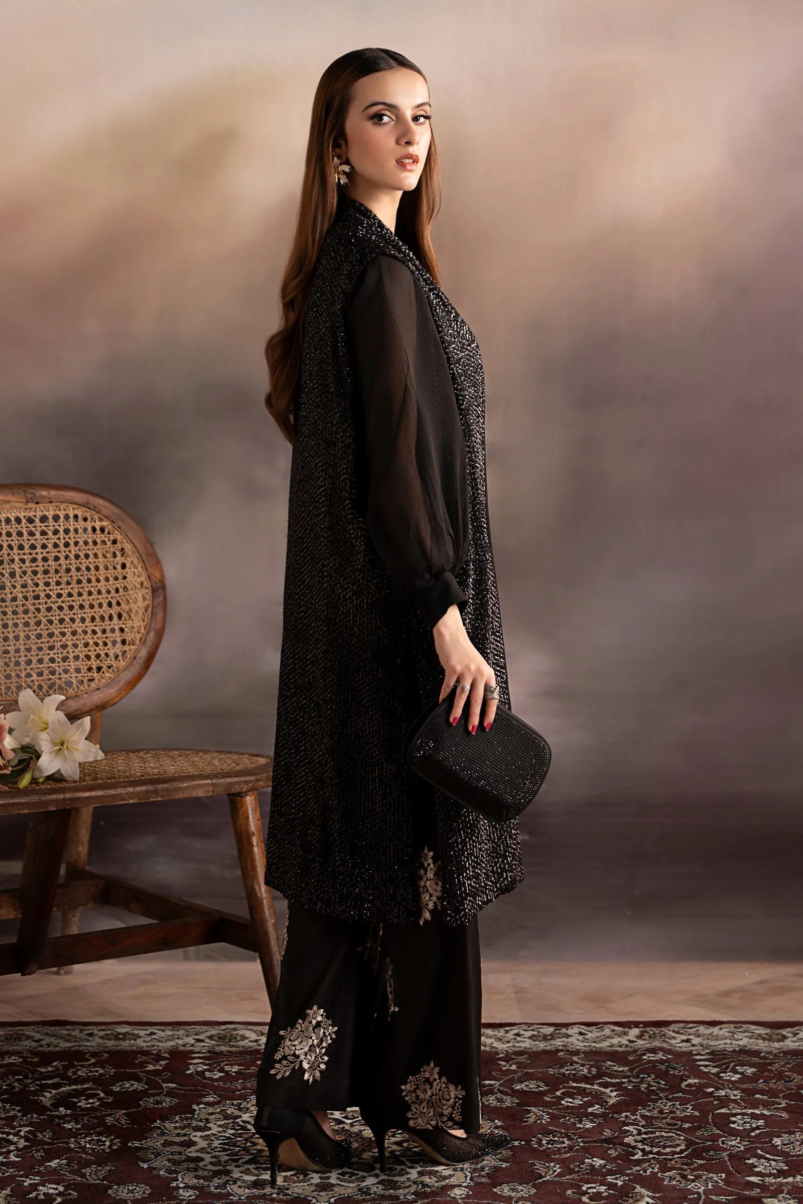 3 Piece Embroidered Raw Silk Suit