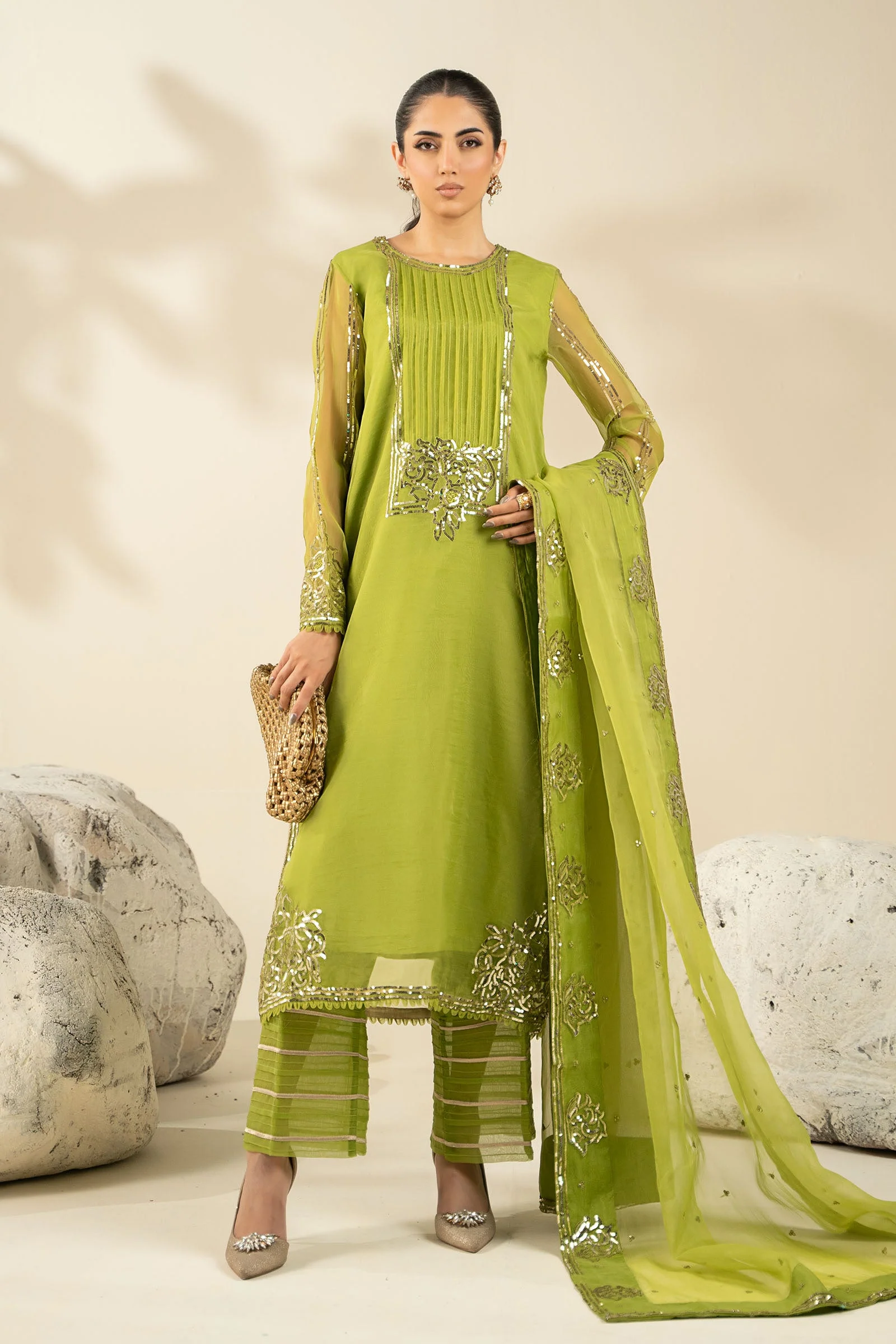 3 Piece Embroidered Organza Suit 174 3 Piece Embroidered Organza Suit