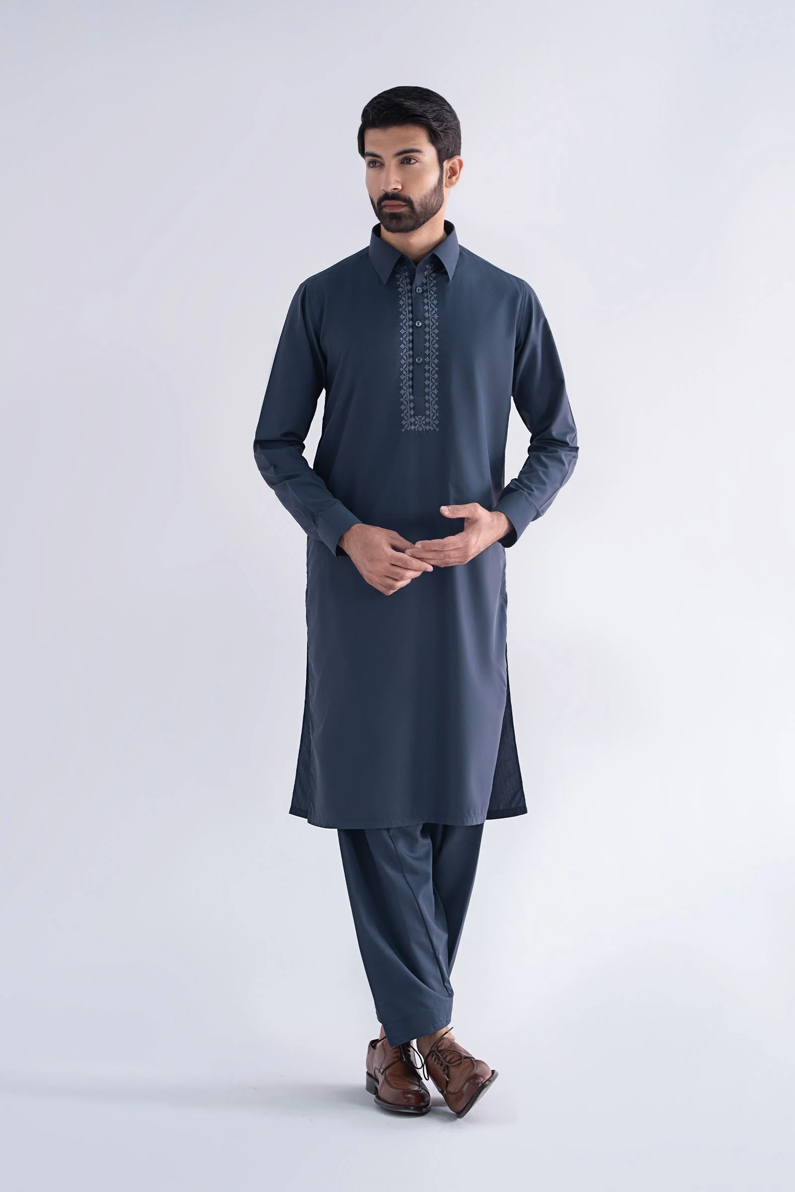 2 Piece Embroidered Blended Suit