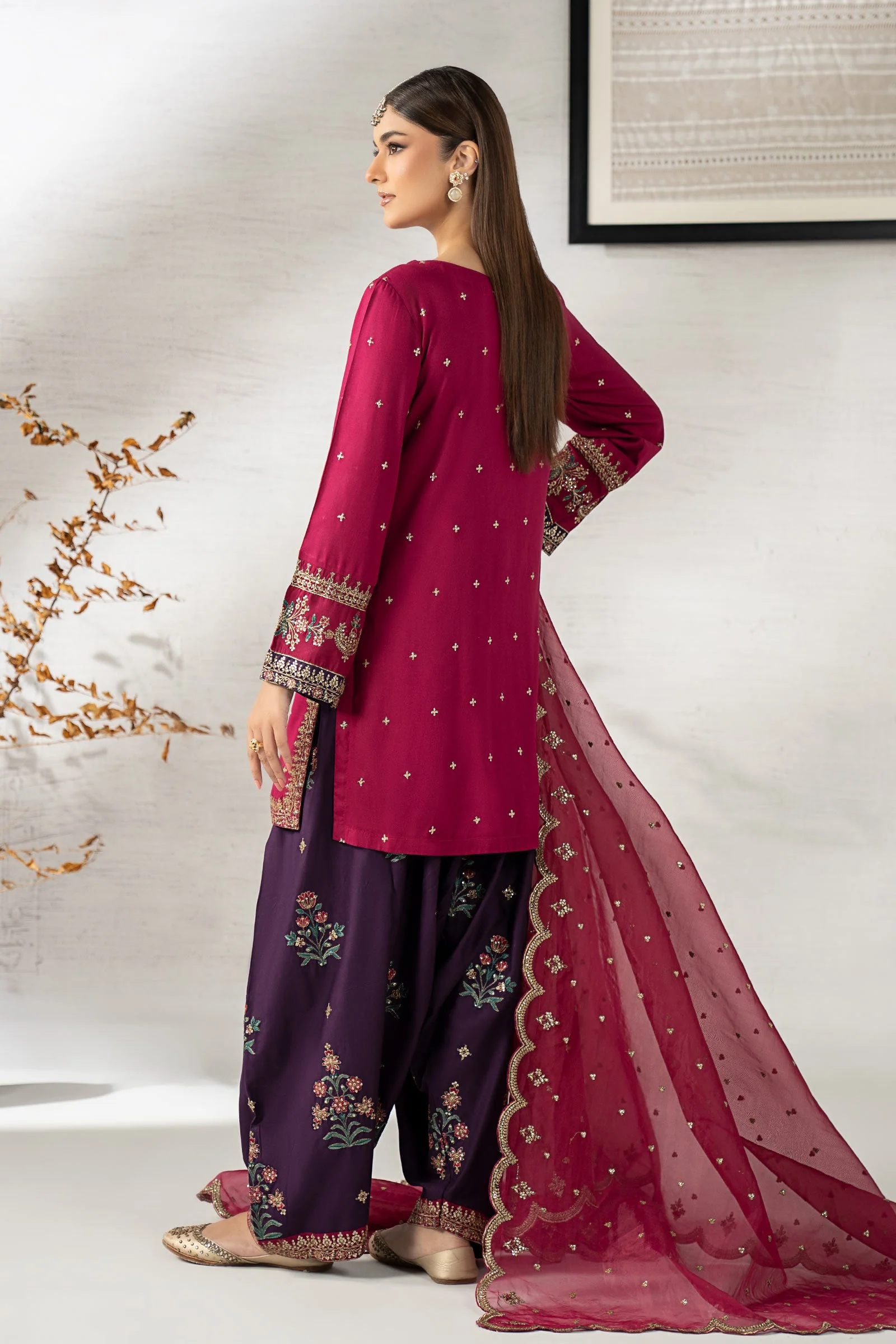 3 Piece Embroidered Linen Suit