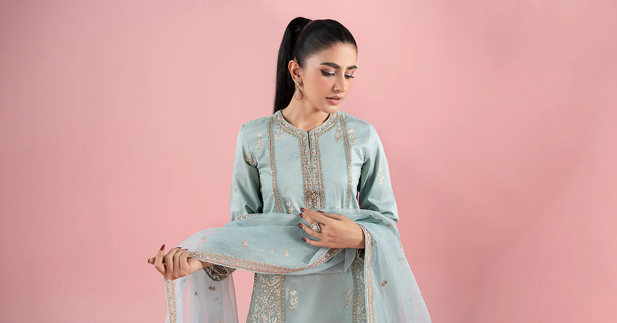 3 Piece Embroidered Dobby Suit