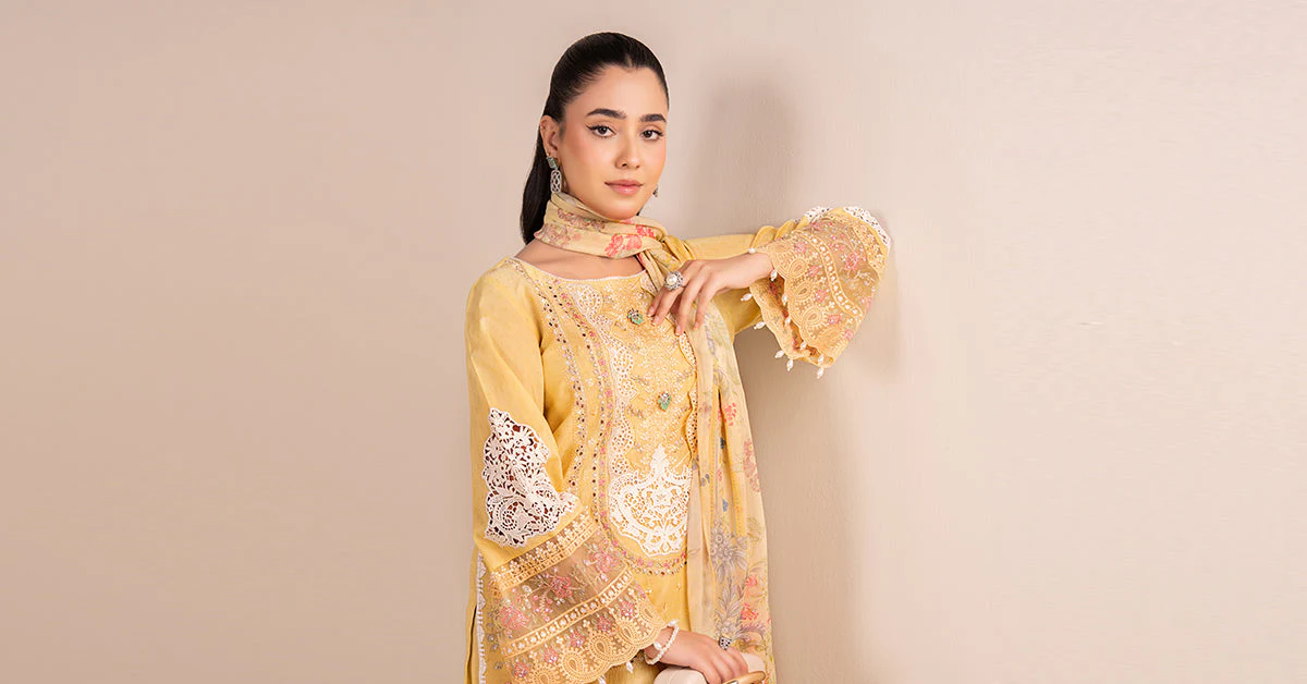 3 Piece Embroidered Dobby Suit