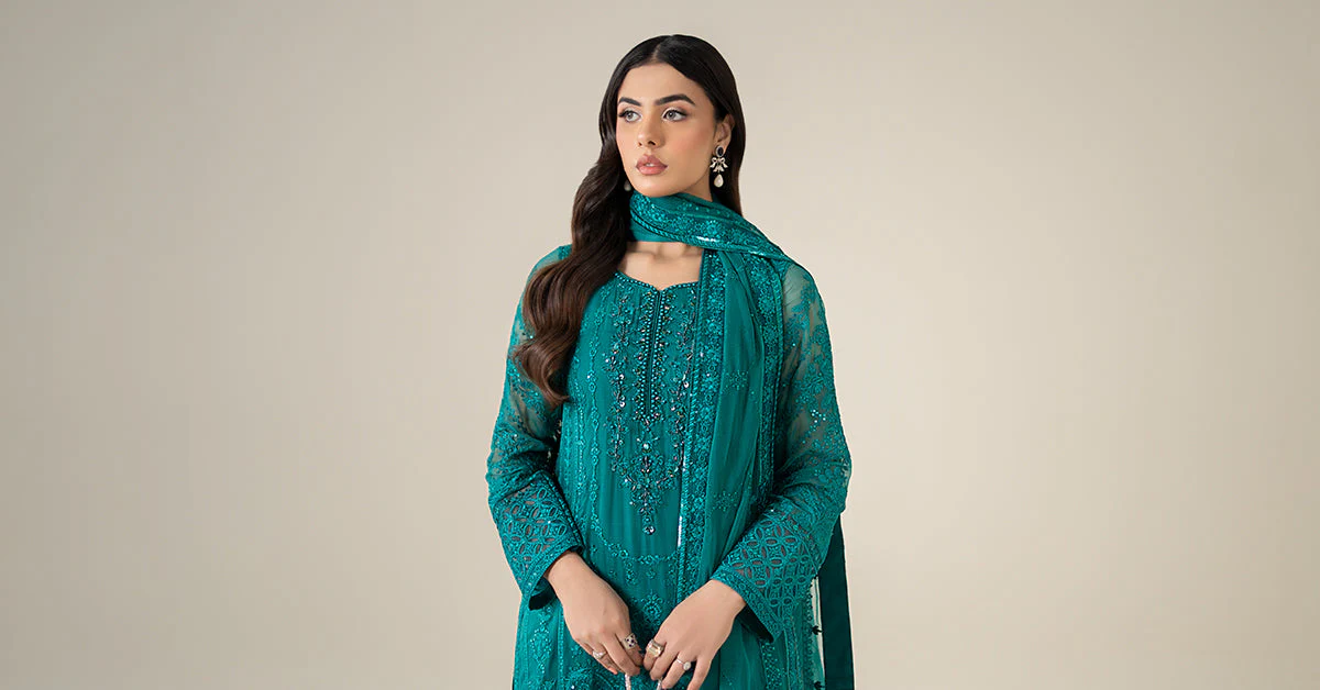 3 Piece Embroidered Chiffon Suit