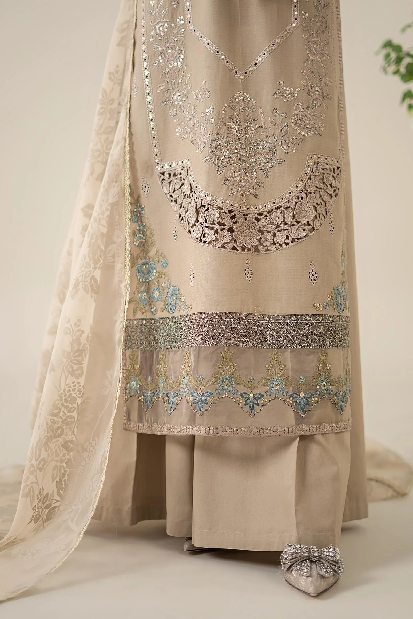 3 Piece Embroidered Dobby Suit