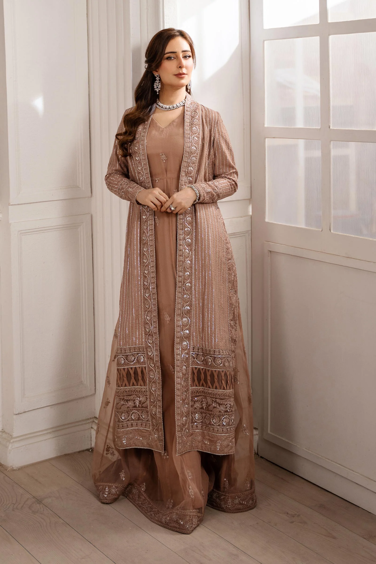 2 Piece Embroidered Raw Silk Suit