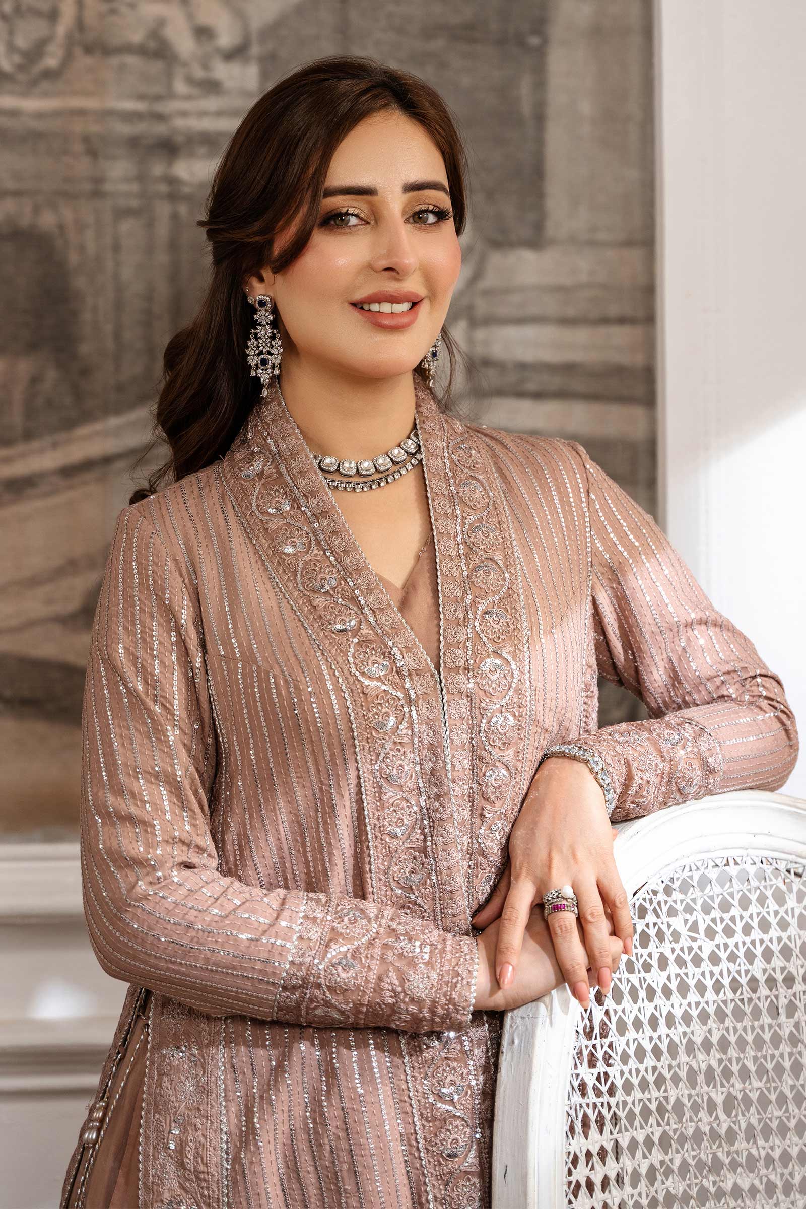 2 Piece Embroidered Raw Silk Suit