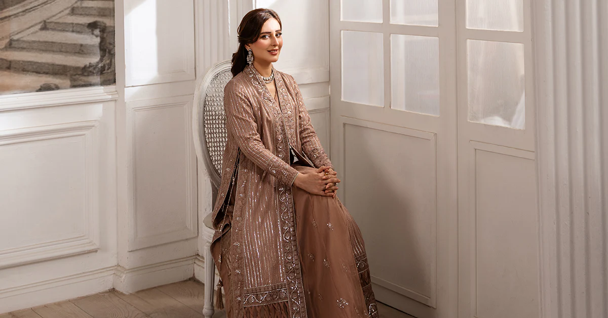 2 Piece Embroidered Raw Silk Suit