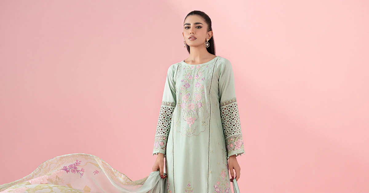 3 Piece Embroidered Dobby Suit