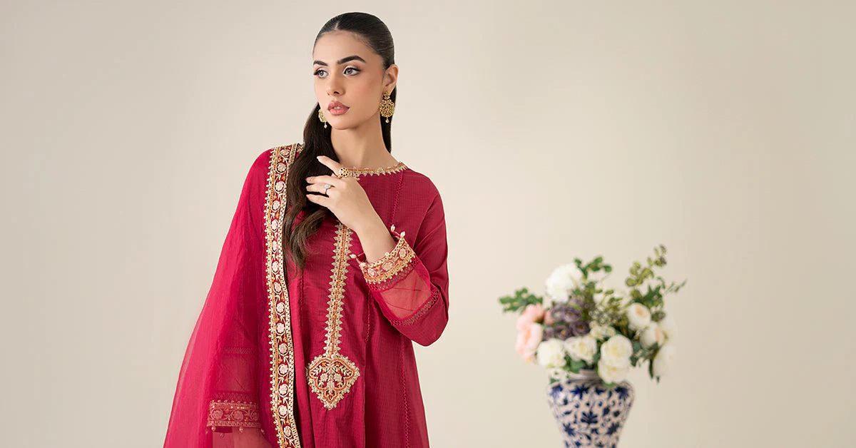 3 Piece Embroidered Dobby Suit