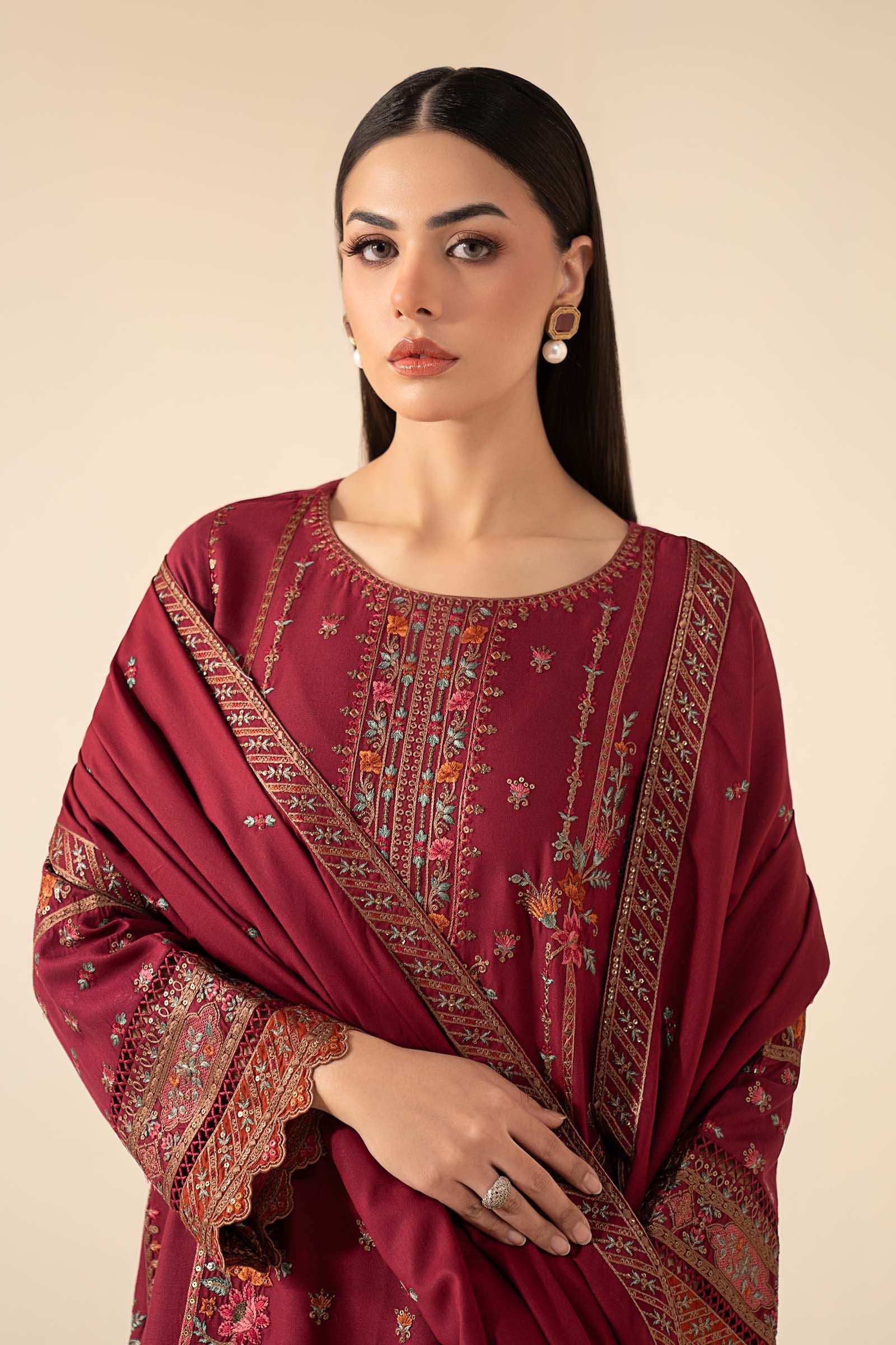 3 Piece Embroidered Linen Suit