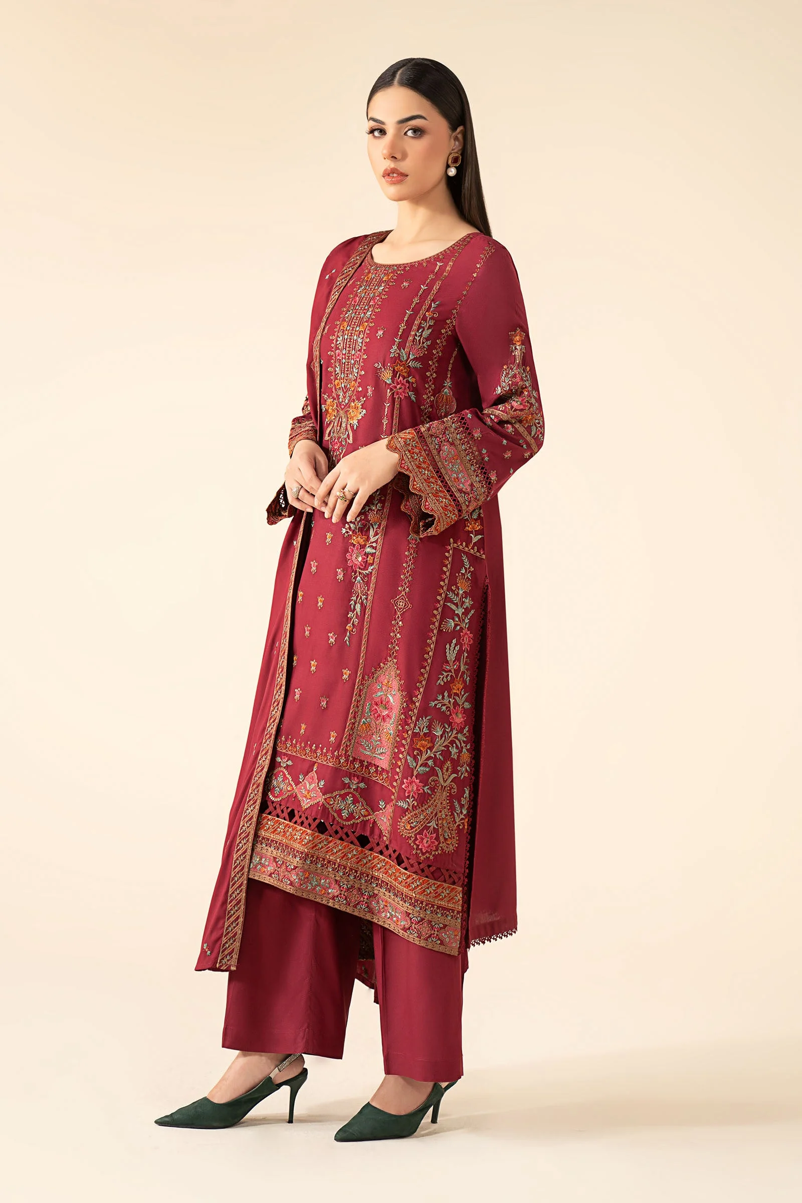 3 Piece Embroidered Linen Suit