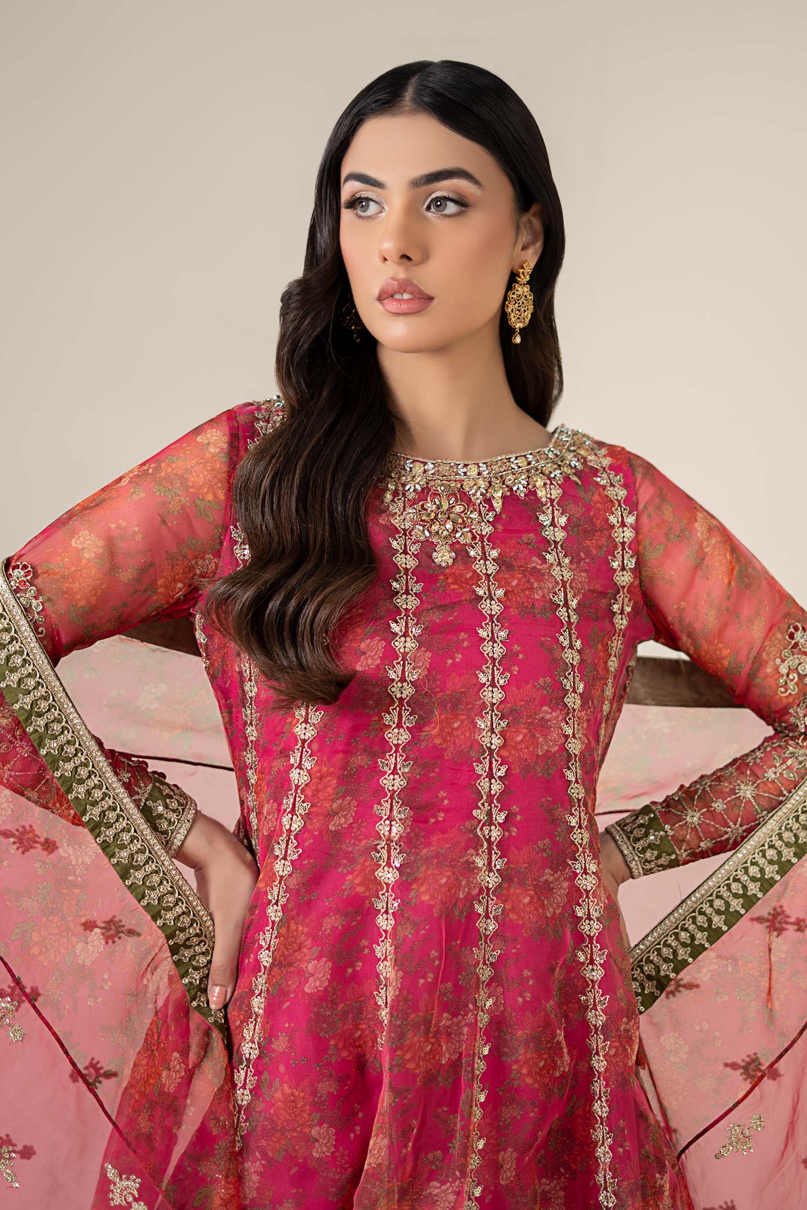3 Piece Embroidered Organza Suit