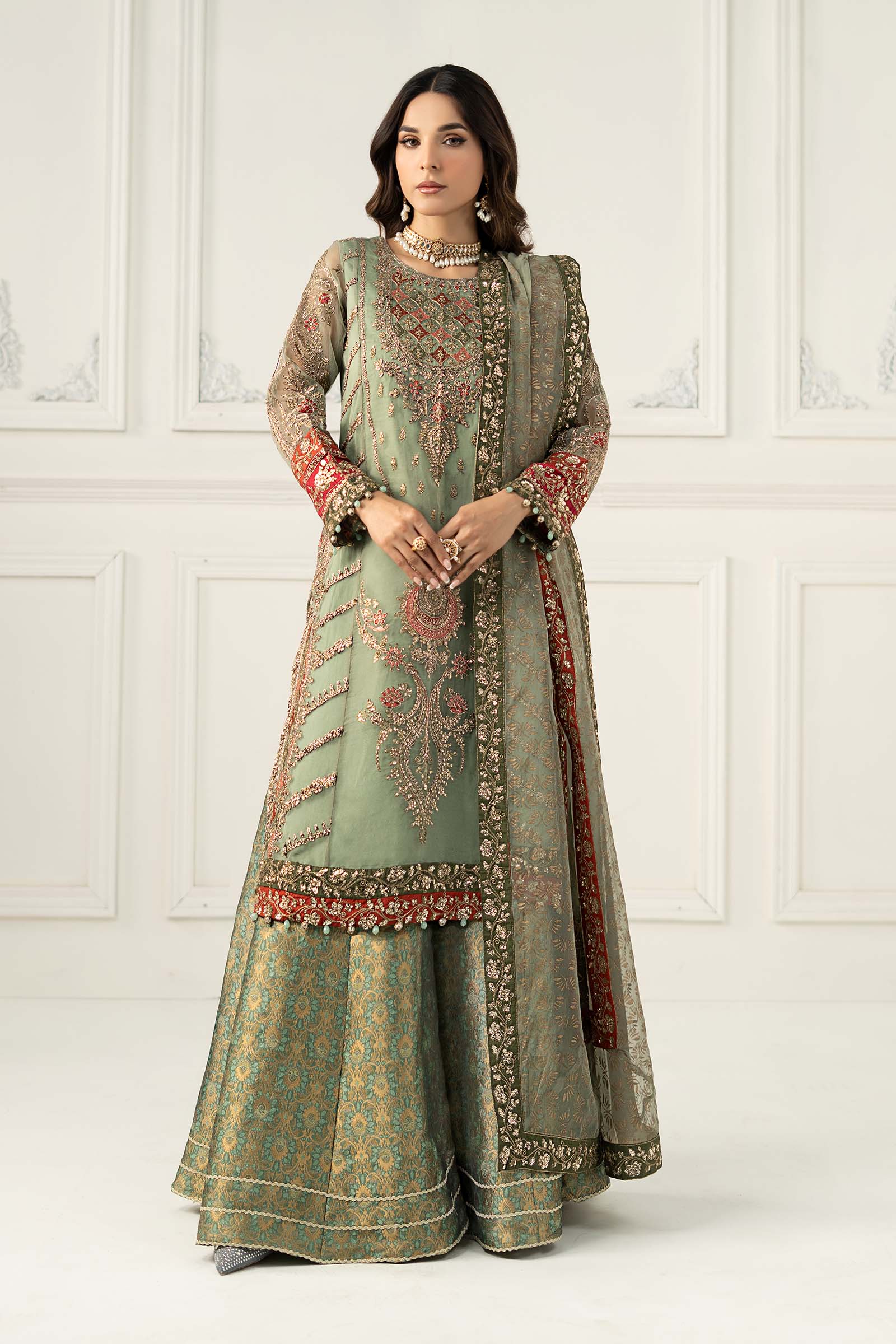 3 Piece Embroidered Organza Suit