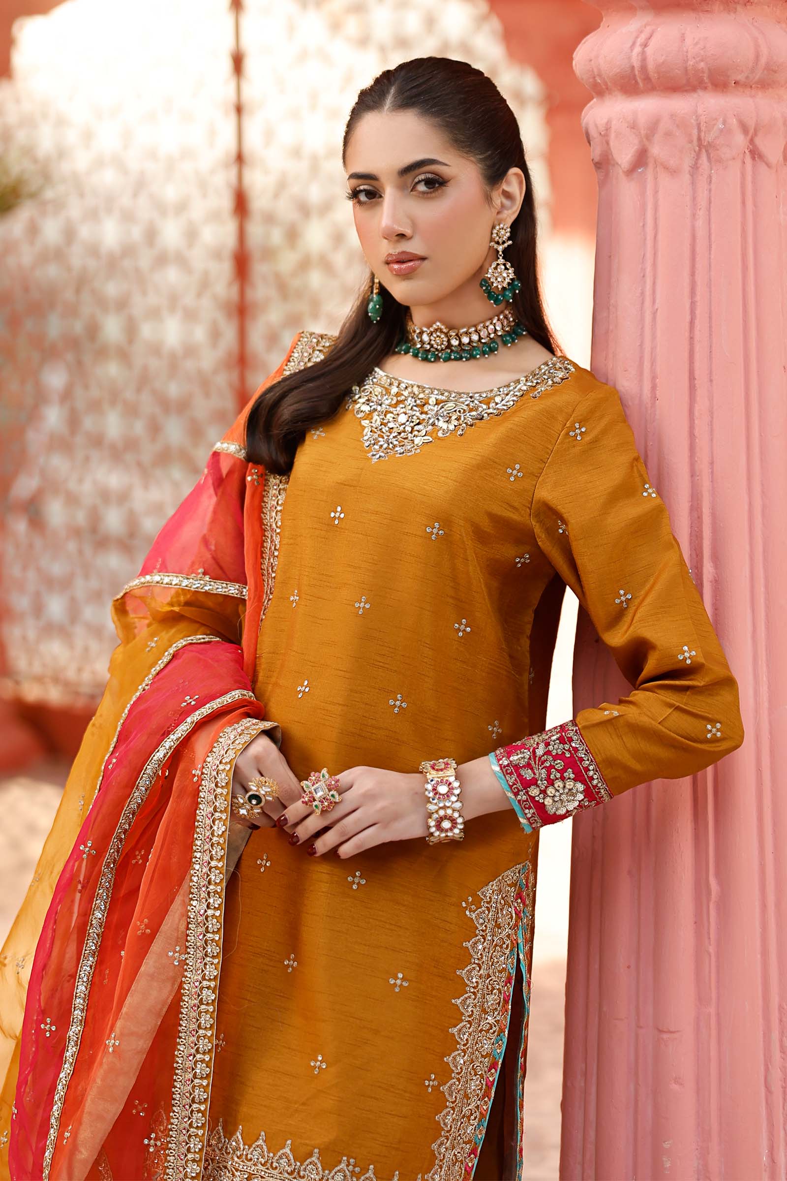3 Piece Embroidered Raw Silk Suit