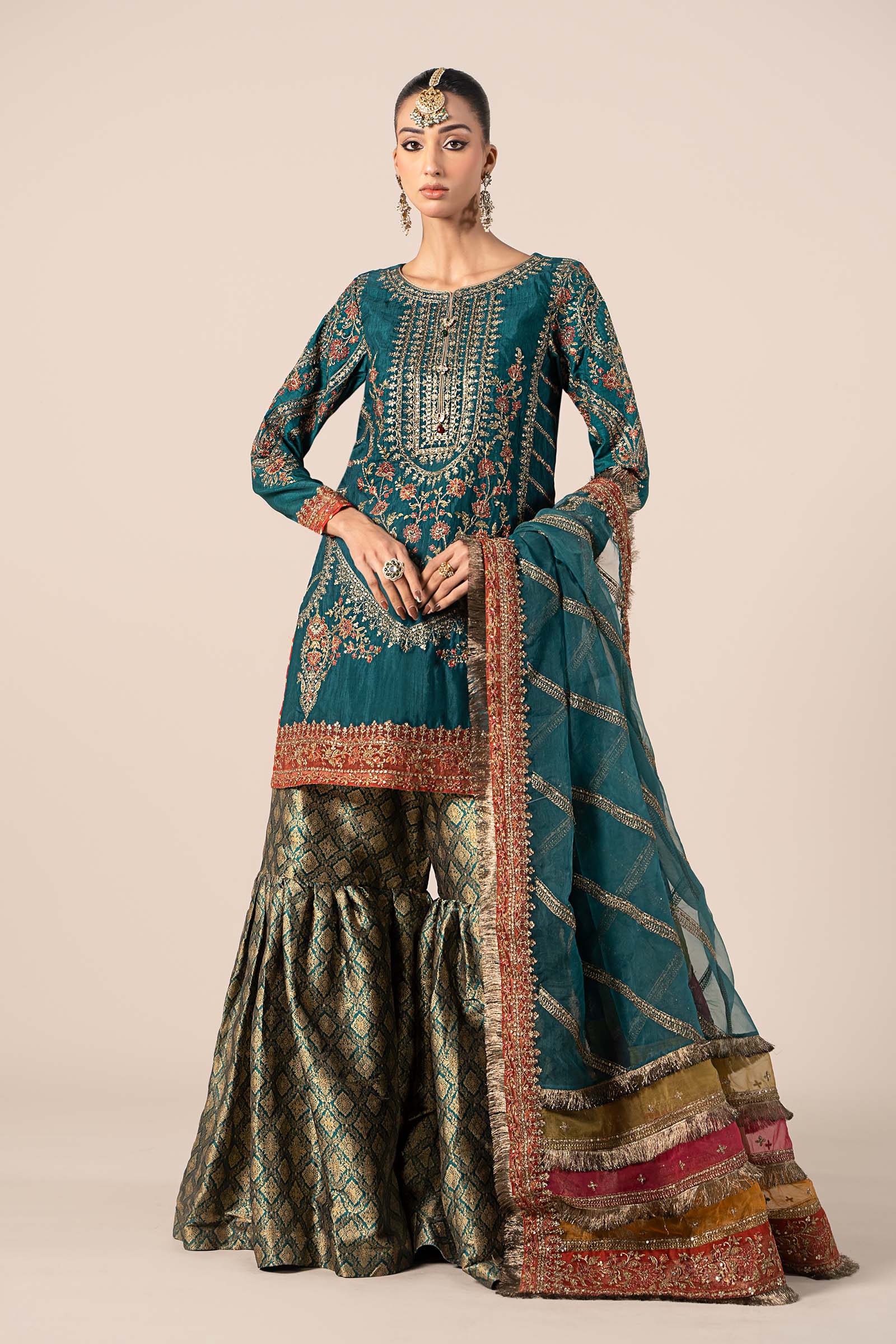3 Piece Embroidered Raw Silk Suit