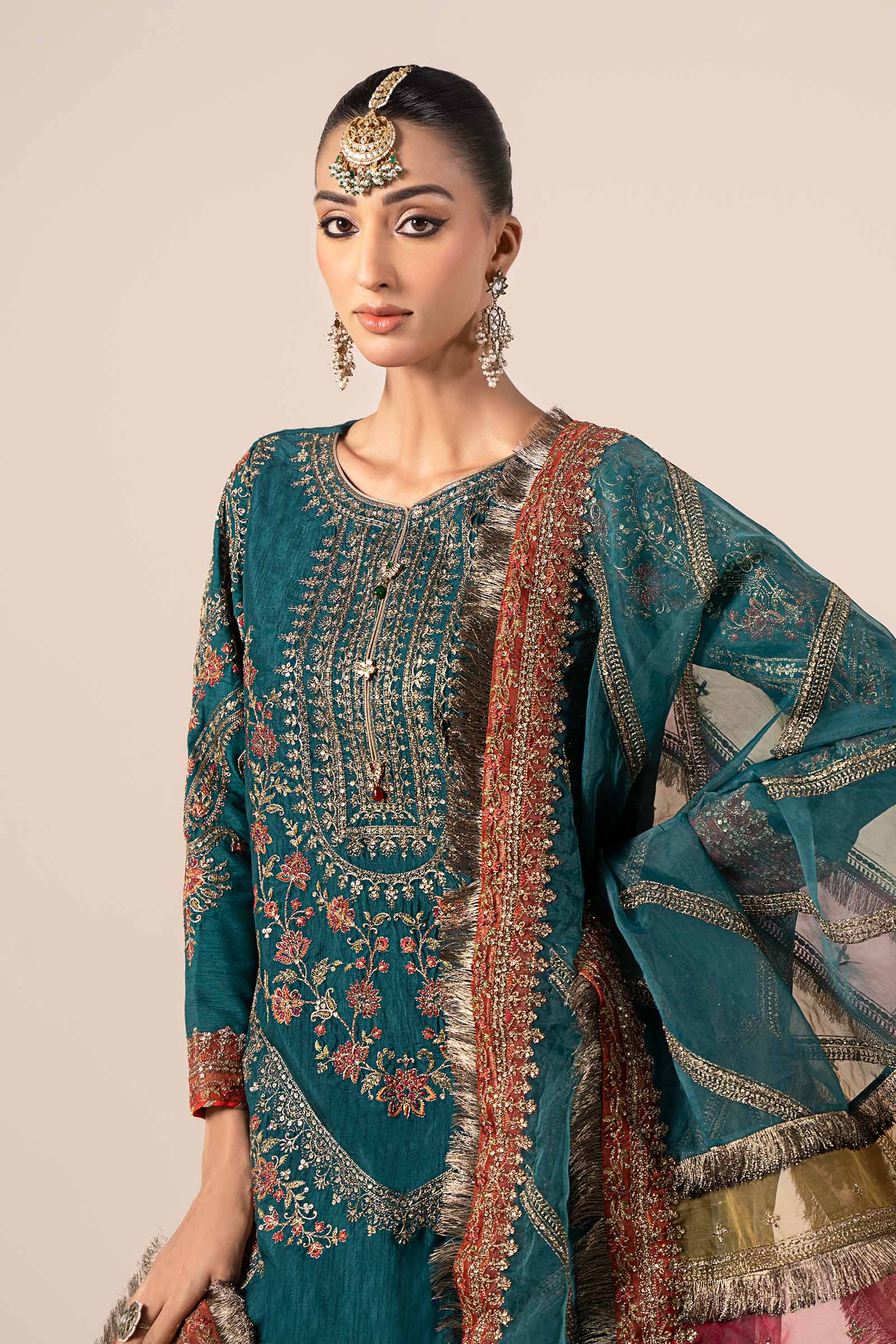 3 Piece Embroidered Raw Silk Suit