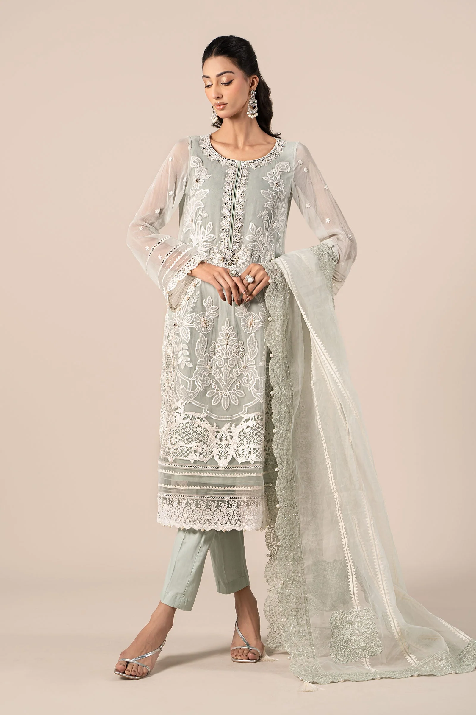 3 Piece Embroidered Chiffon Suit