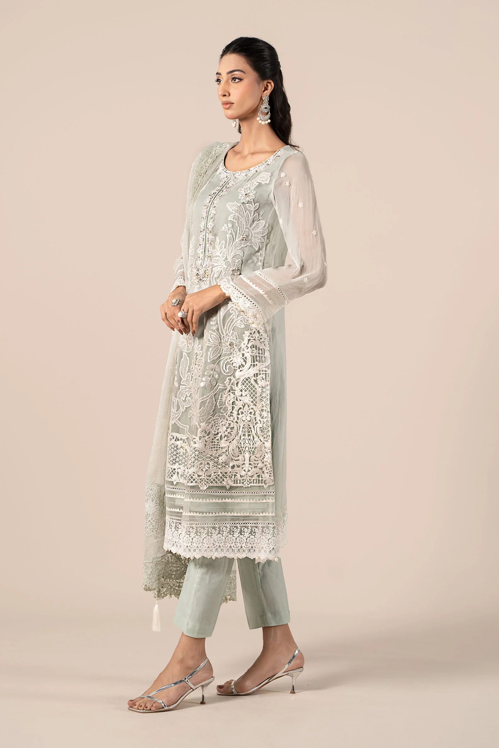 3 Piece Embroidered Chiffon Suit