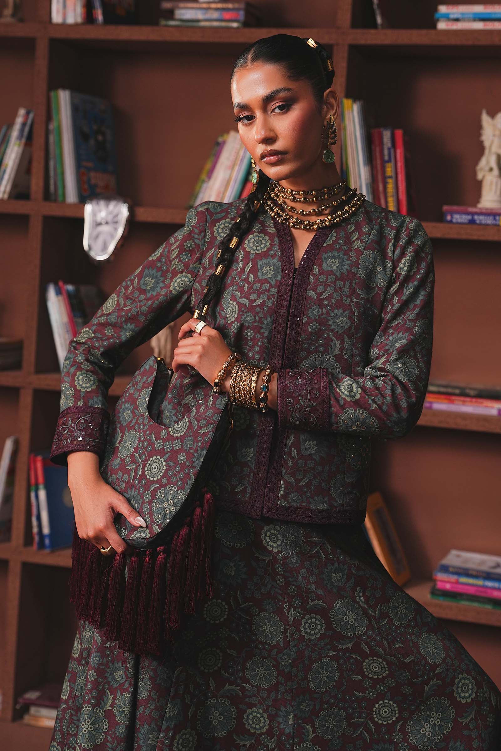 Embroidered Pk Raw Silk Skirt Set