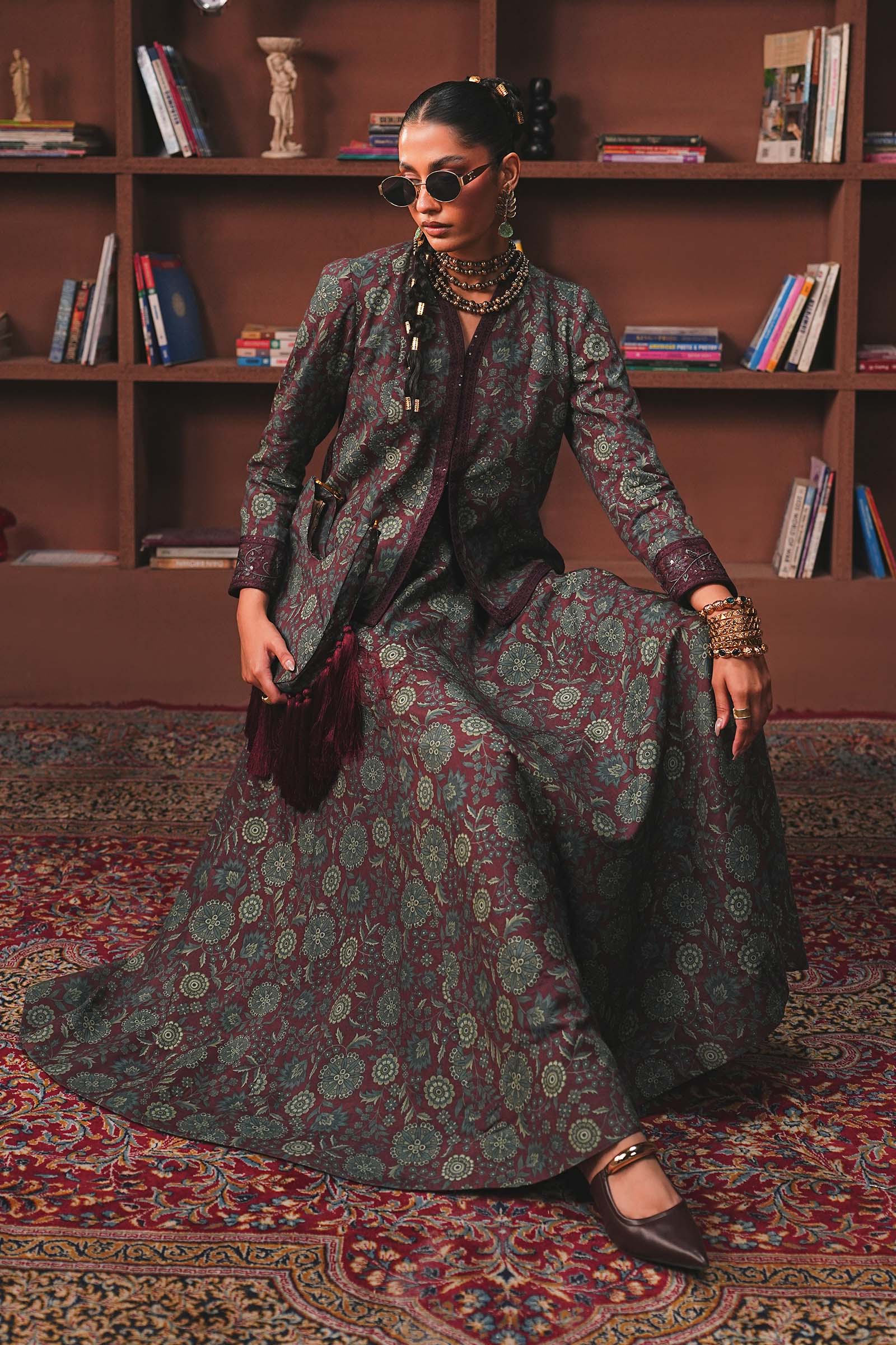 Embroidered Pk Raw Silk Skirt Set