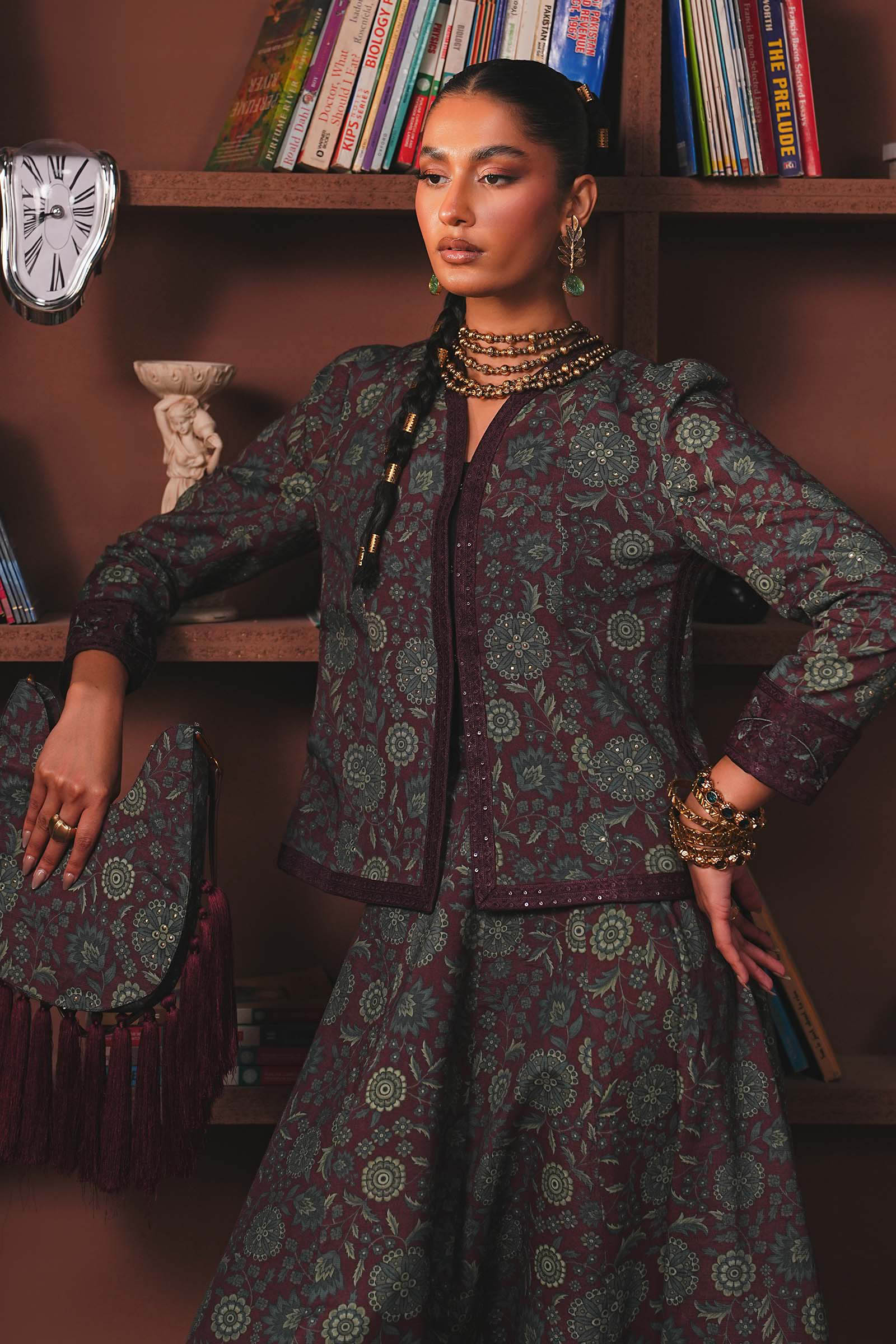 Embroidered Pk Raw Silk Skirt Set