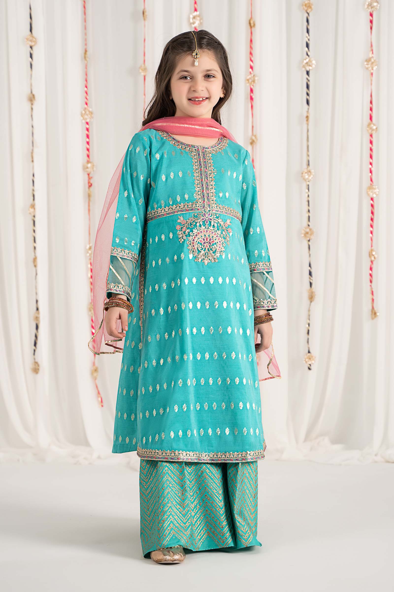 3 Piece Embroidered Raw Silk Suit