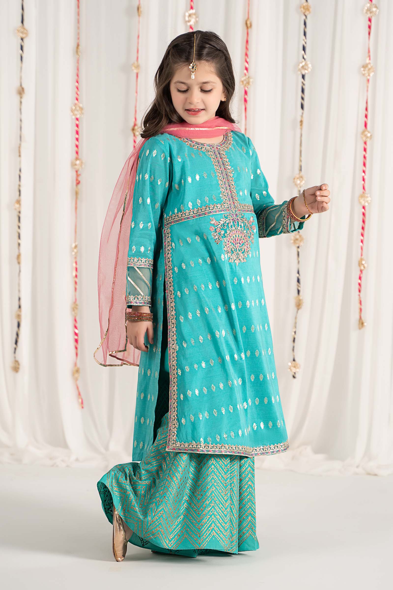 3 Piece Embroidered Raw Silk Suit