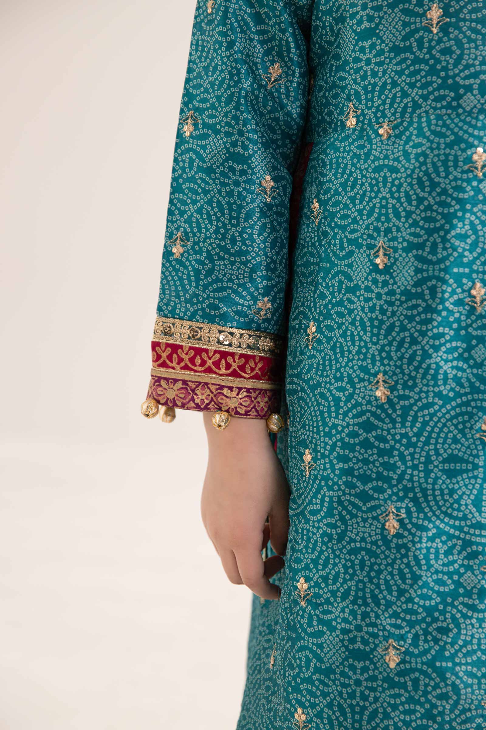 3 Piece Embroidered Raw Silk Suit